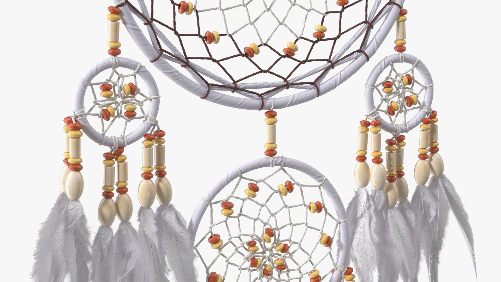Dreamcatcher with Feathers and Beads Five Rings 3D