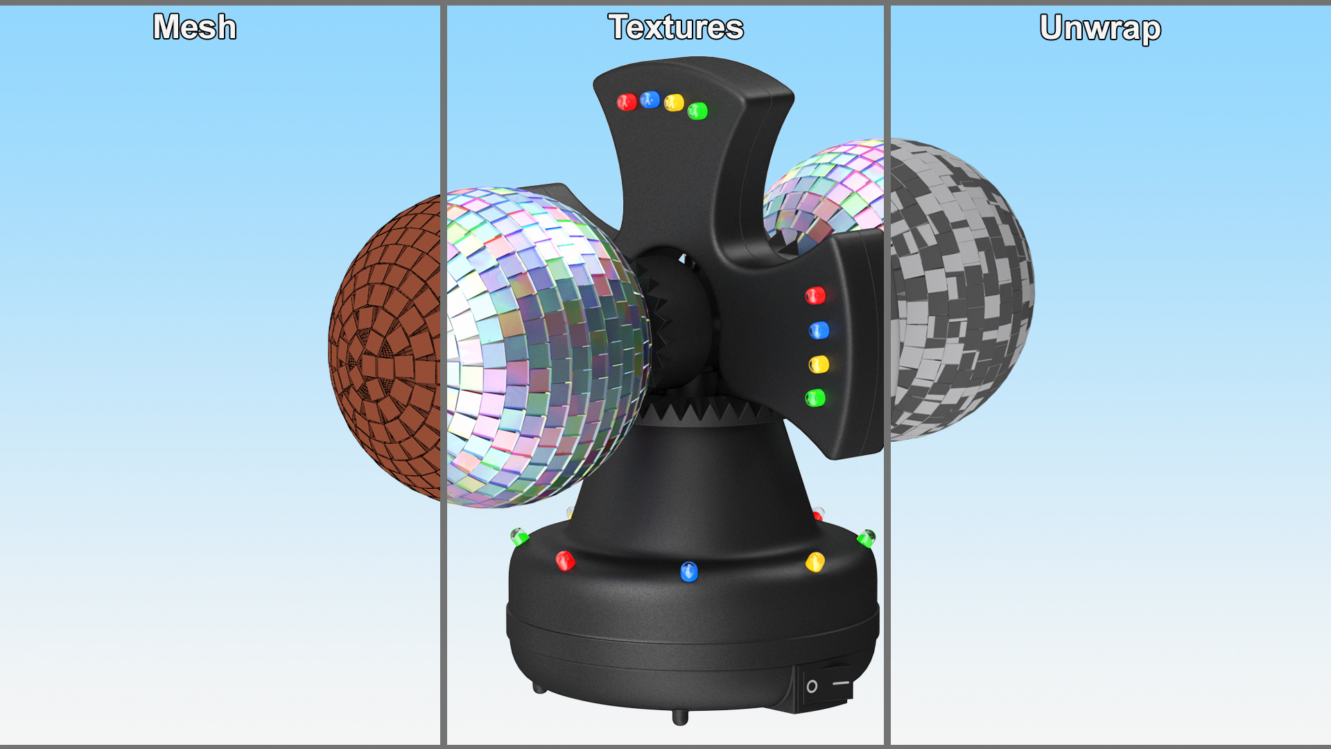 3D Twin Disco Mirror Ball Switched on Rigged