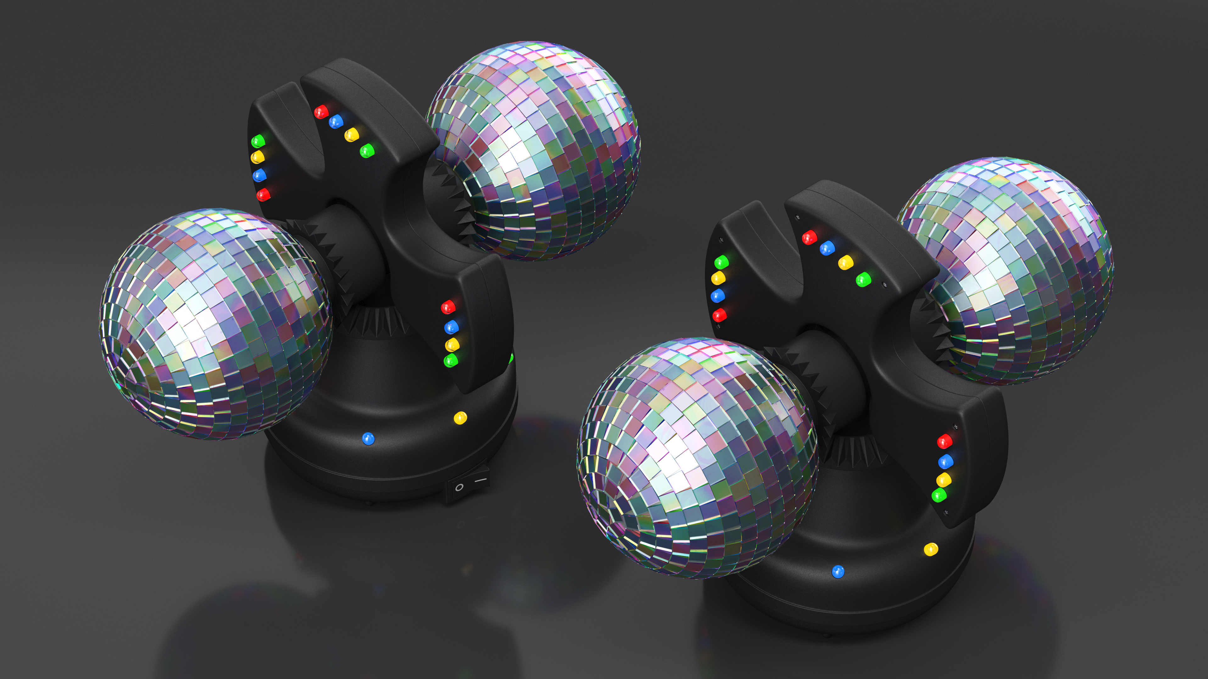 3D Twin Disco Mirror Ball Switched on Rigged