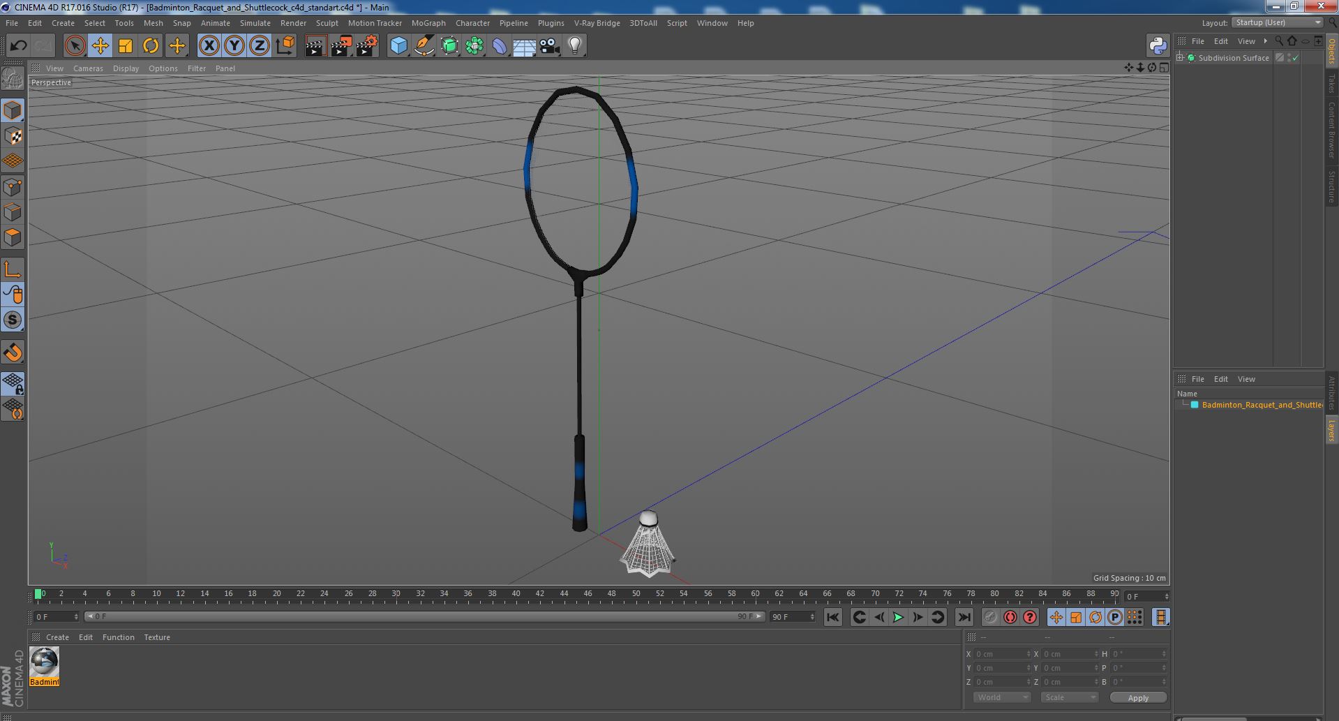 3D Badminton Racquet and Shuttlecock model