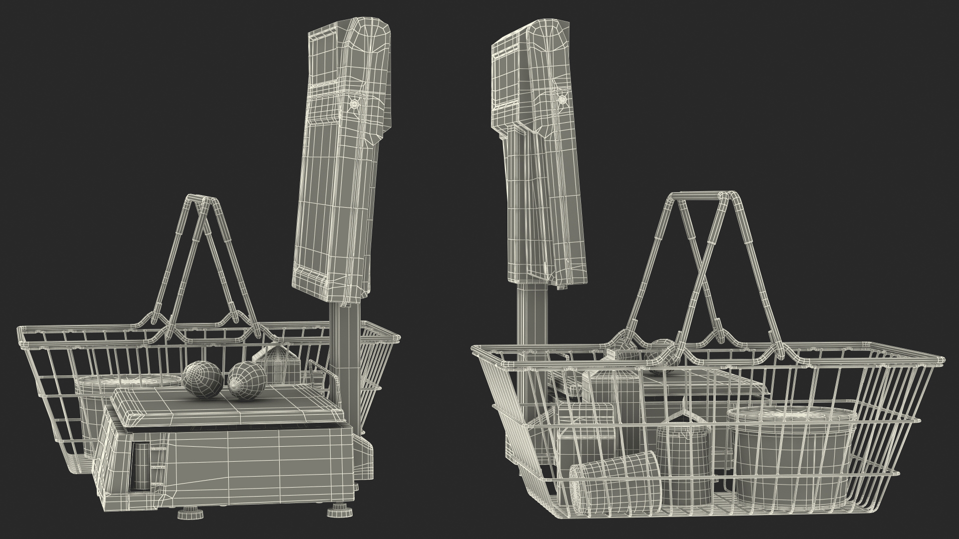 Self-service Scales Tornado with Shopping Cart with Goods 3D