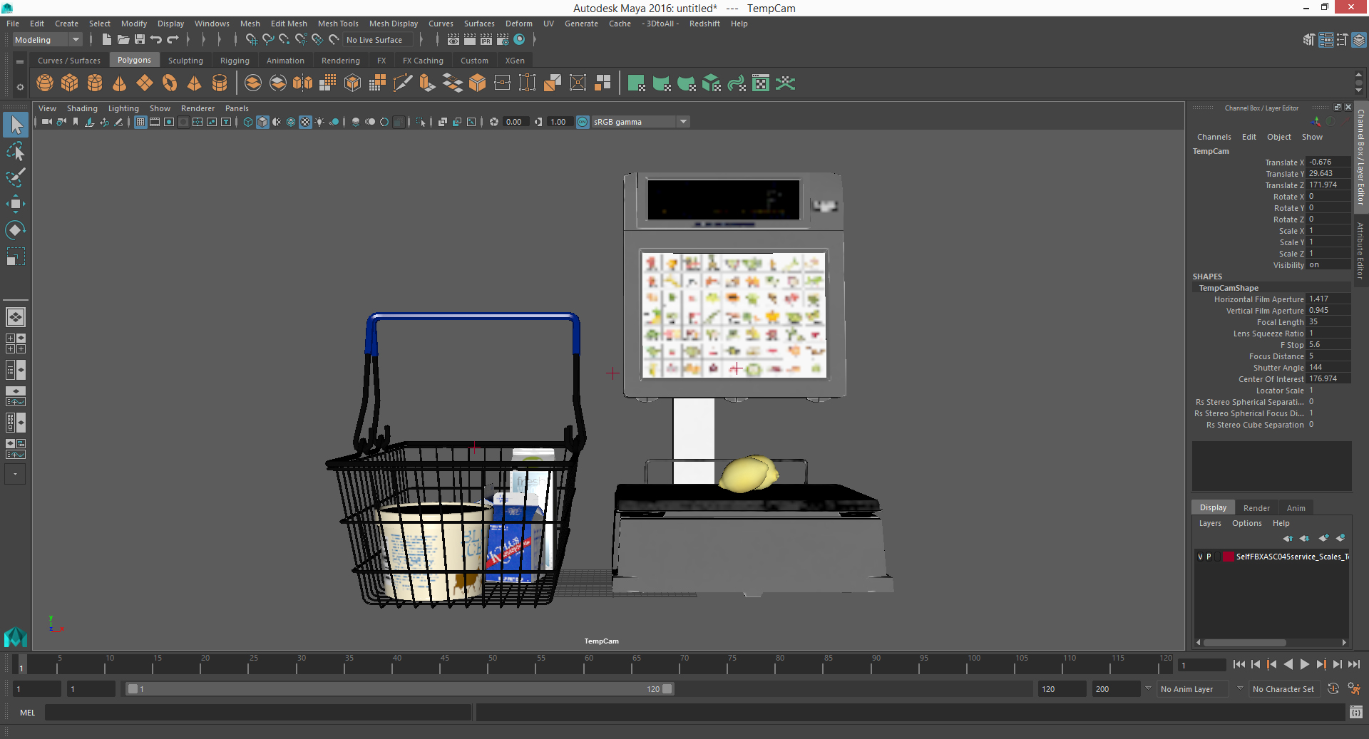 Self-service Scales Tornado with Shopping Cart with Goods 3D