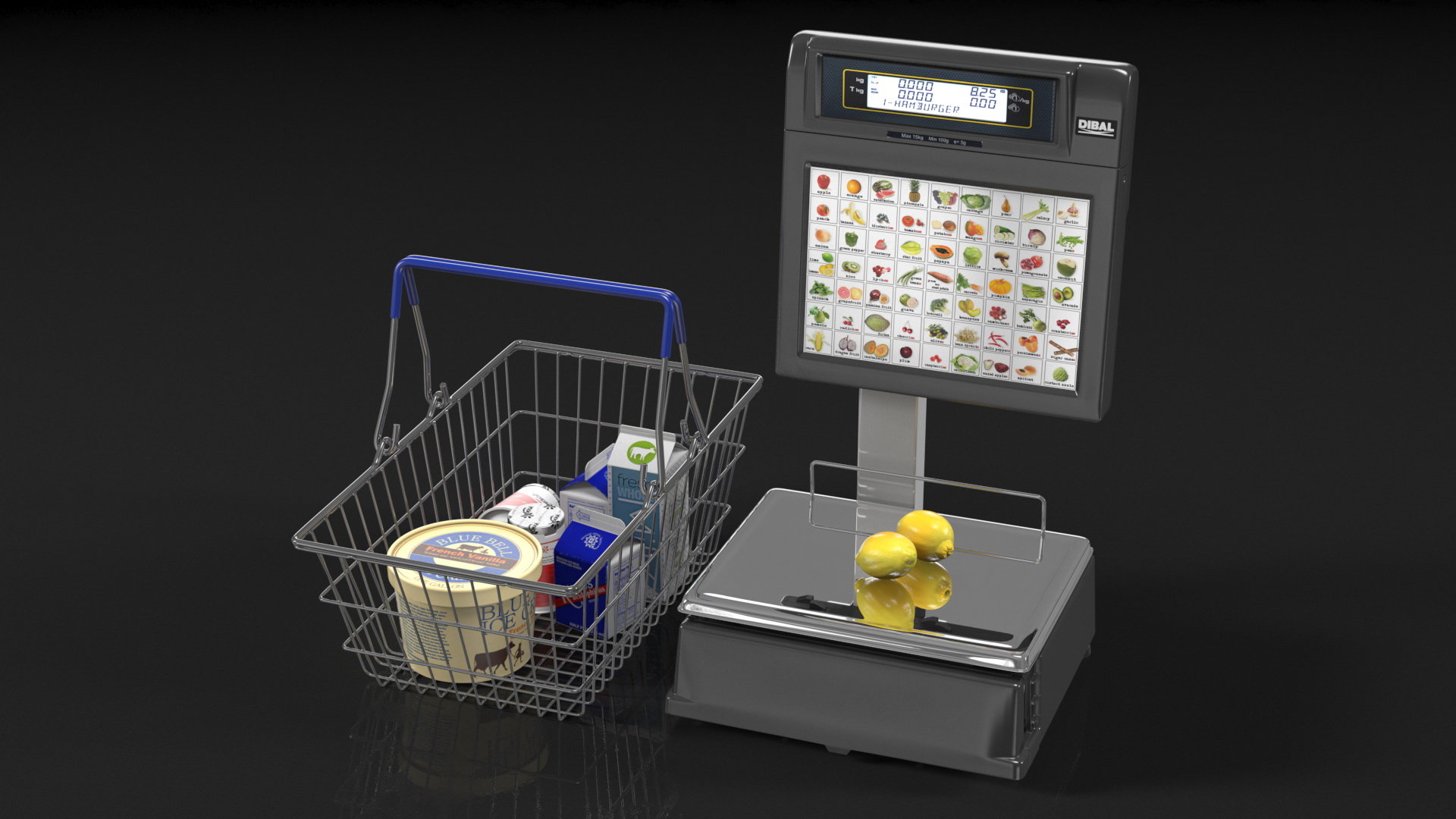 Self-service Scales Tornado with Shopping Cart with Goods 3D