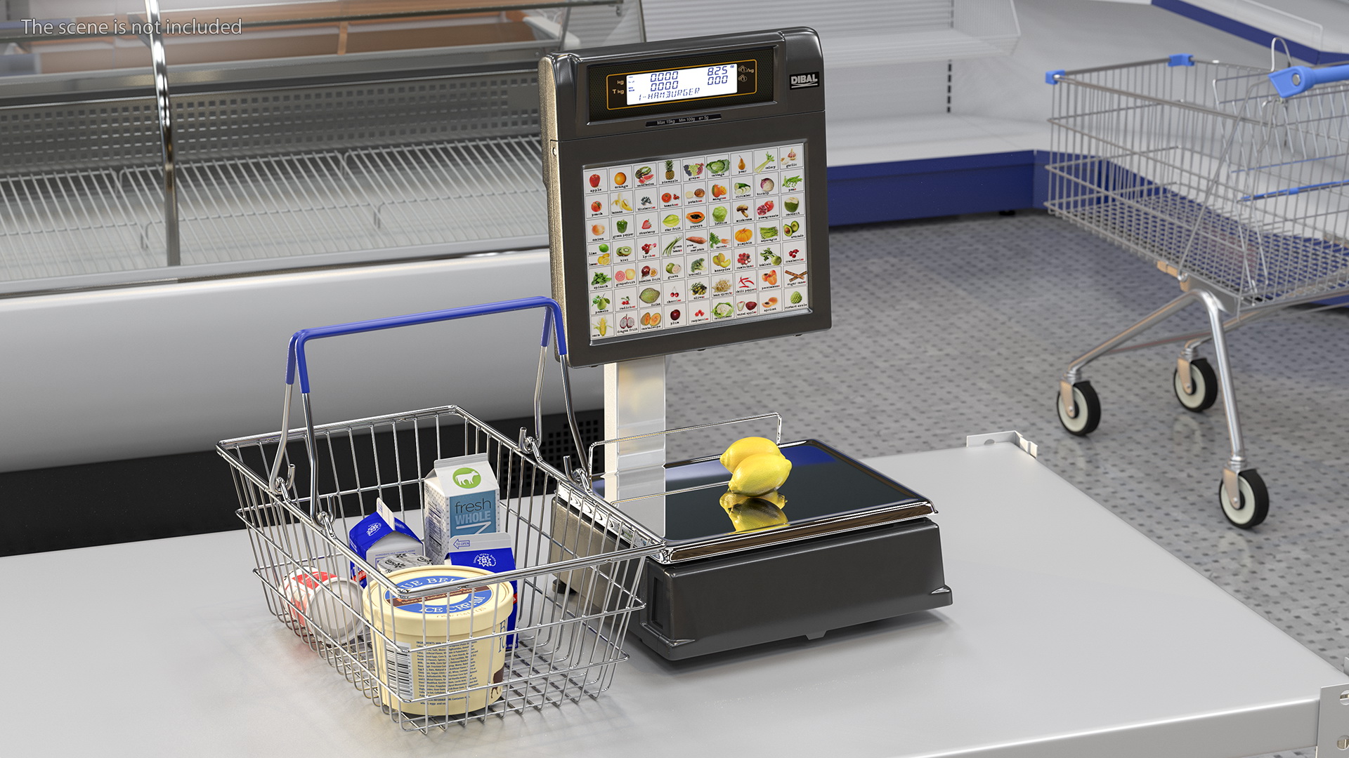 Self-service Scales Tornado with Shopping Cart with Goods 3D