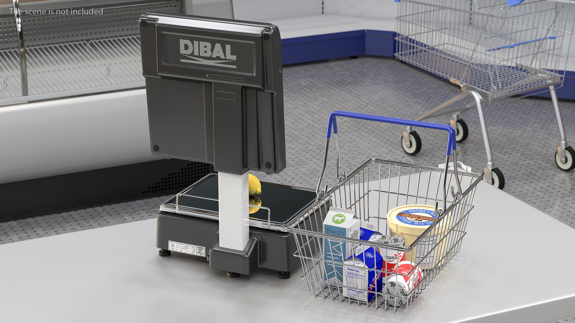 Self-service Scales Tornado with Shopping Cart with Goods 3D