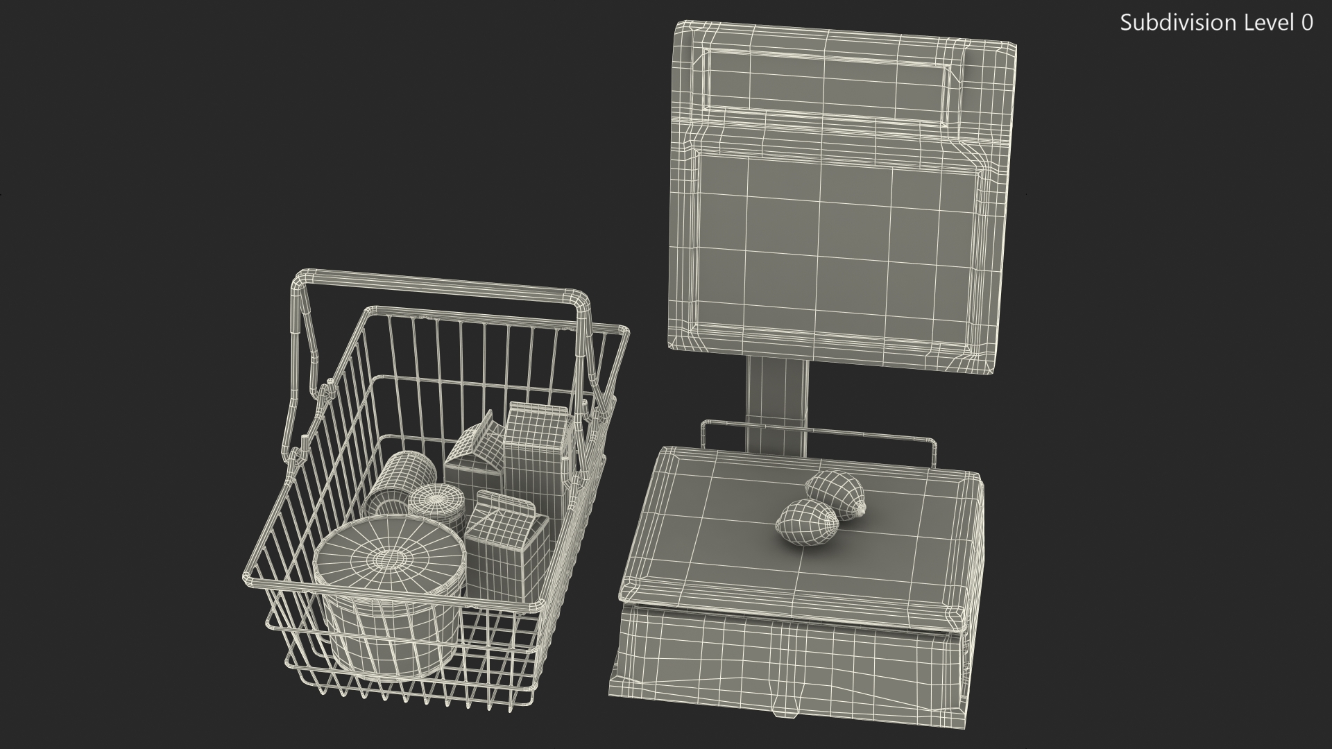 Self-service Scales Tornado with Shopping Cart with Goods 3D