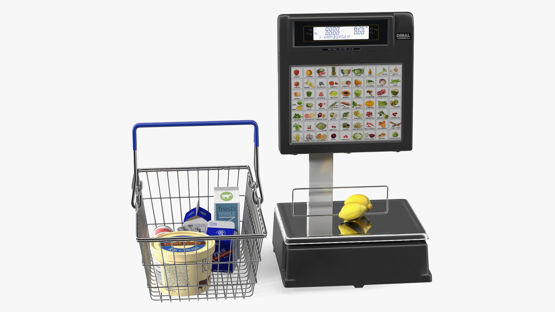 Self-service Scales Tornado with Shopping Cart with Goods 3D