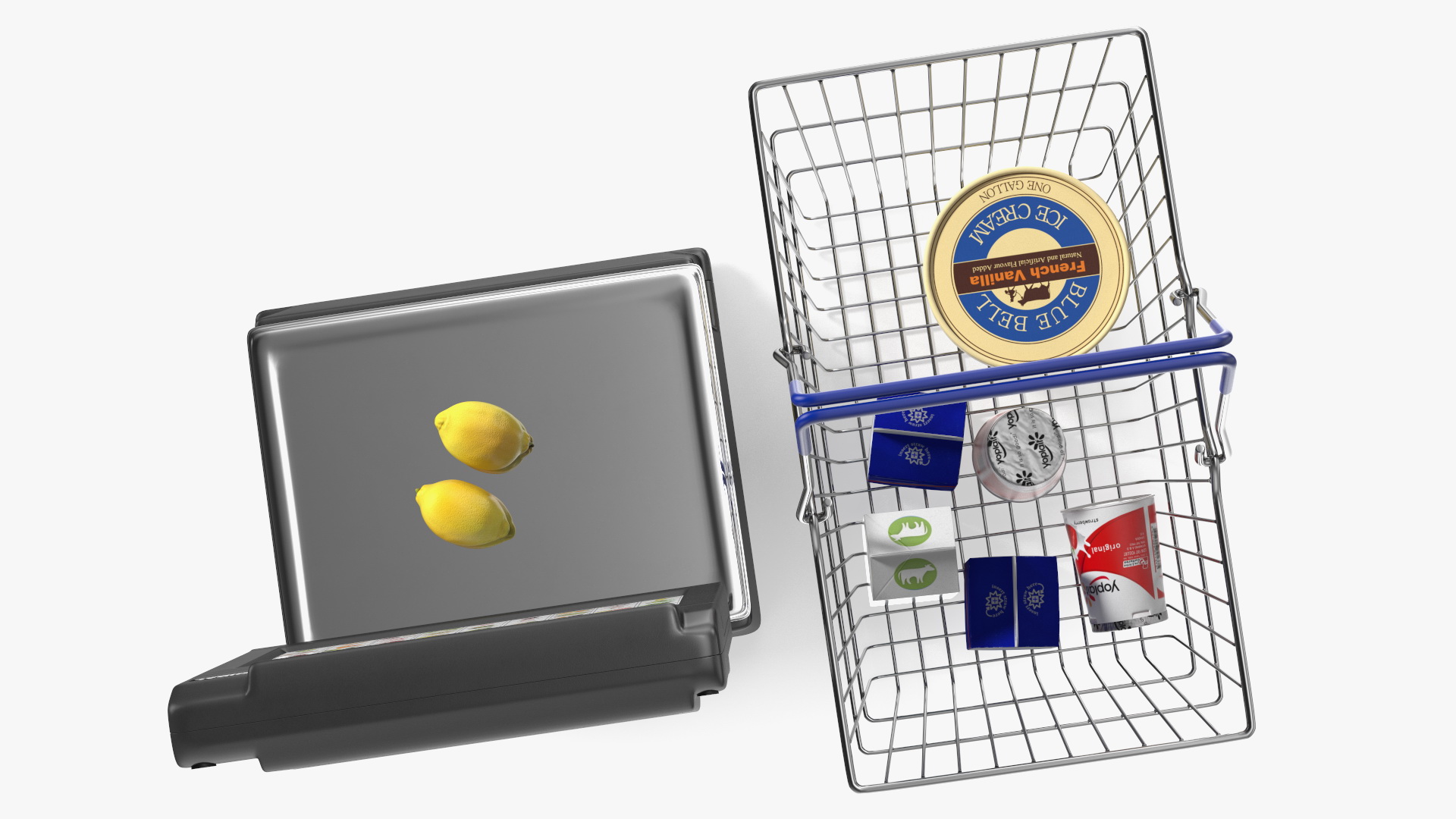Self-service Scales Tornado with Shopping Cart with Goods 3D