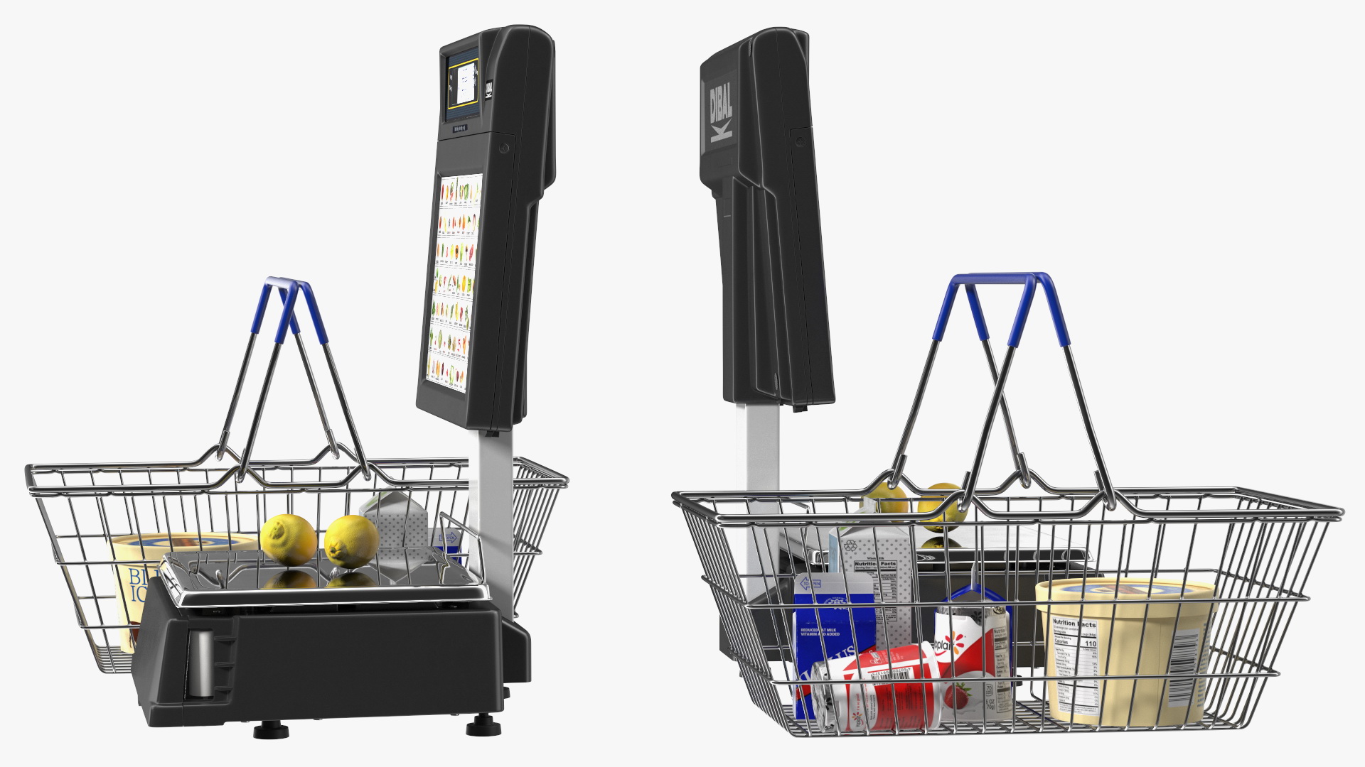Self-service Scales Tornado with Shopping Cart with Goods 3D