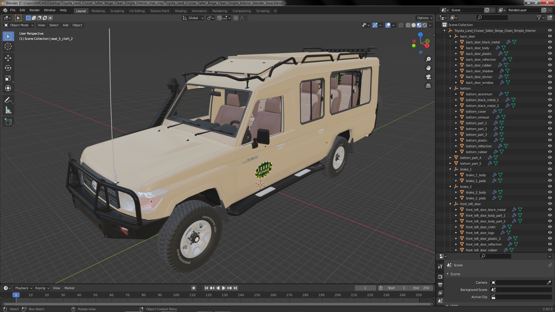 Toyota Land Cruiser Safari Beige Clean Simple Interior 3D model