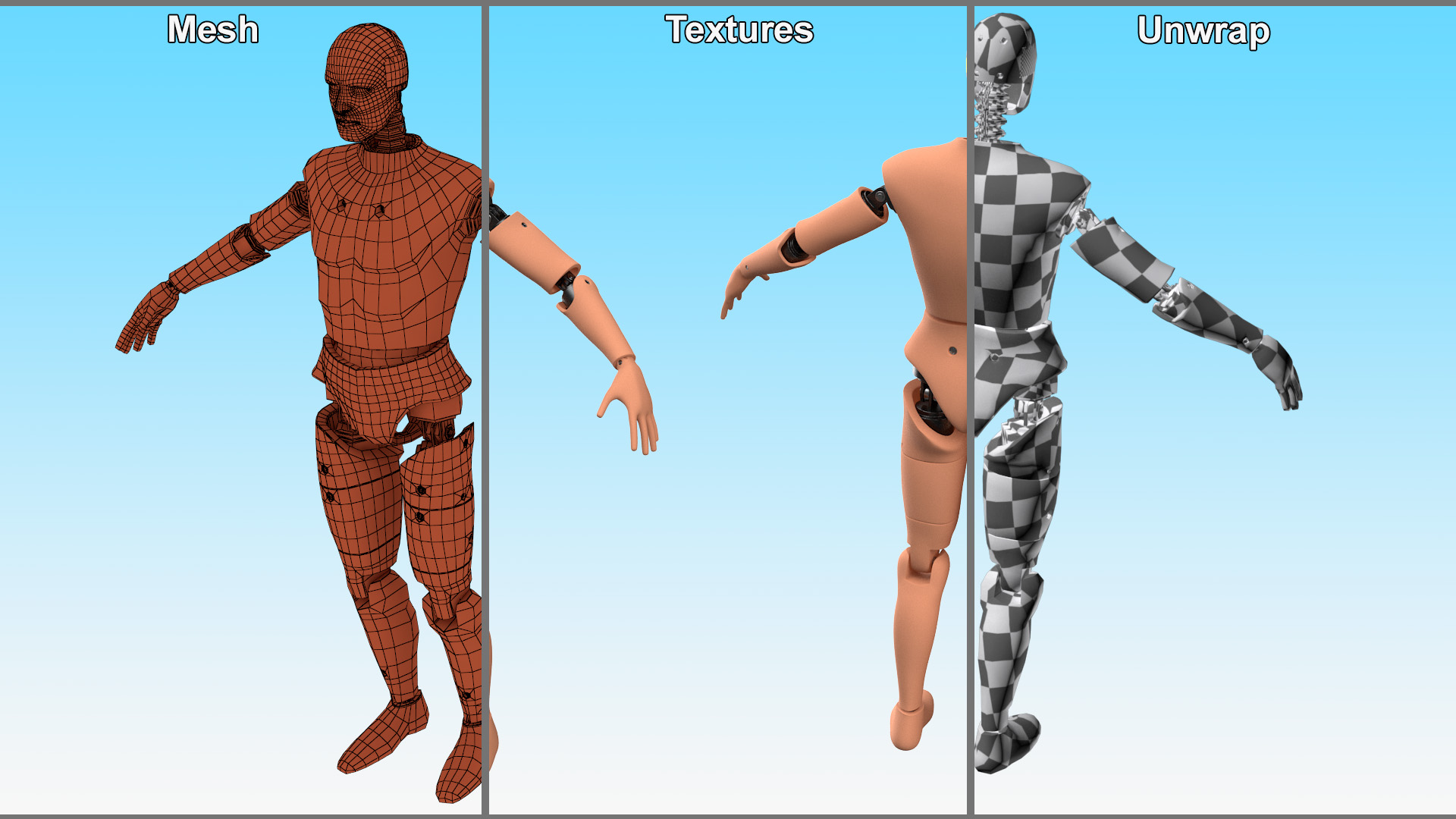 3D Humanoid Crash Test Dummy Rigged for Maya