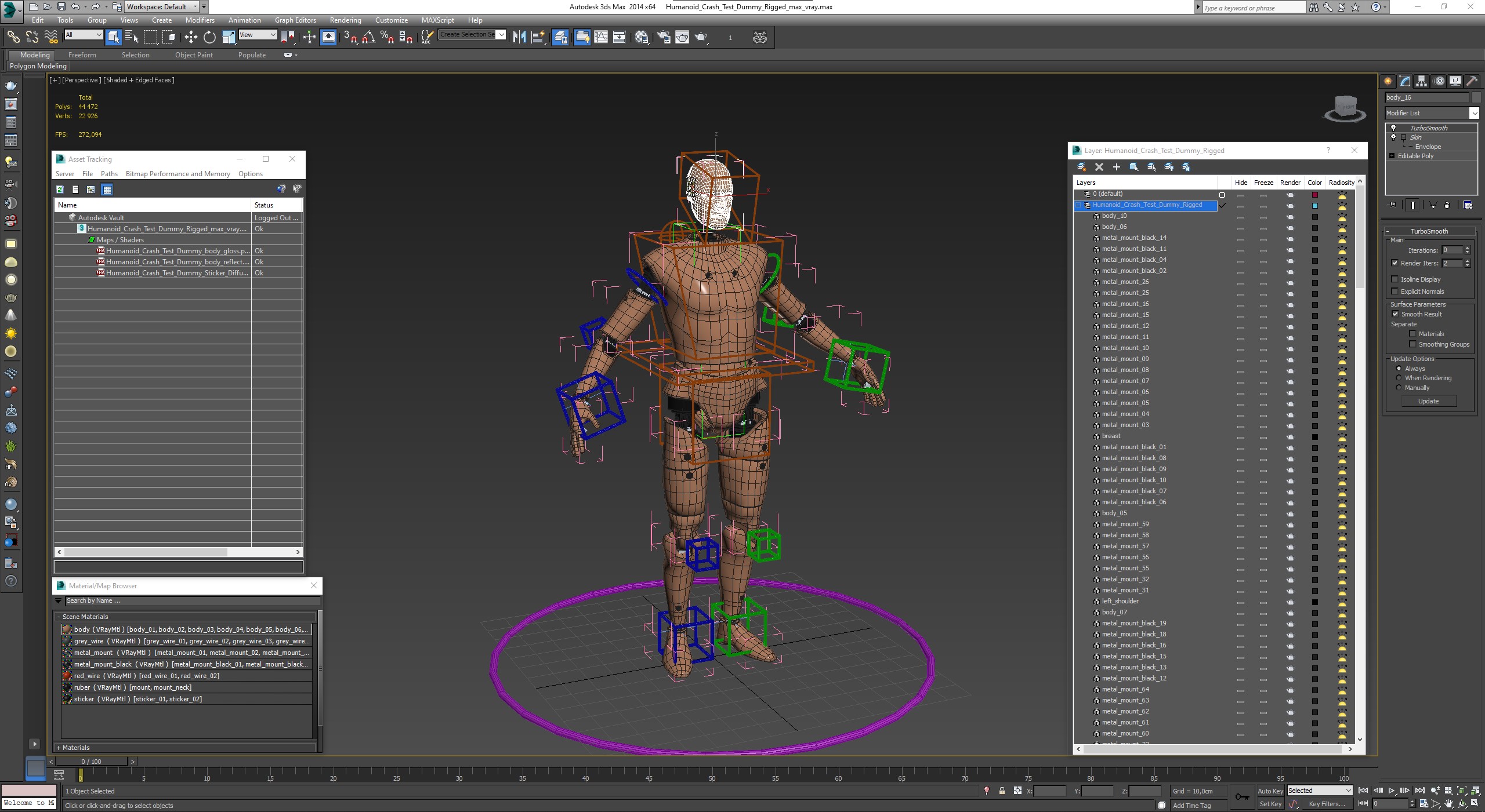 3D Humanoid Crash Test Dummy Rigged for Maya