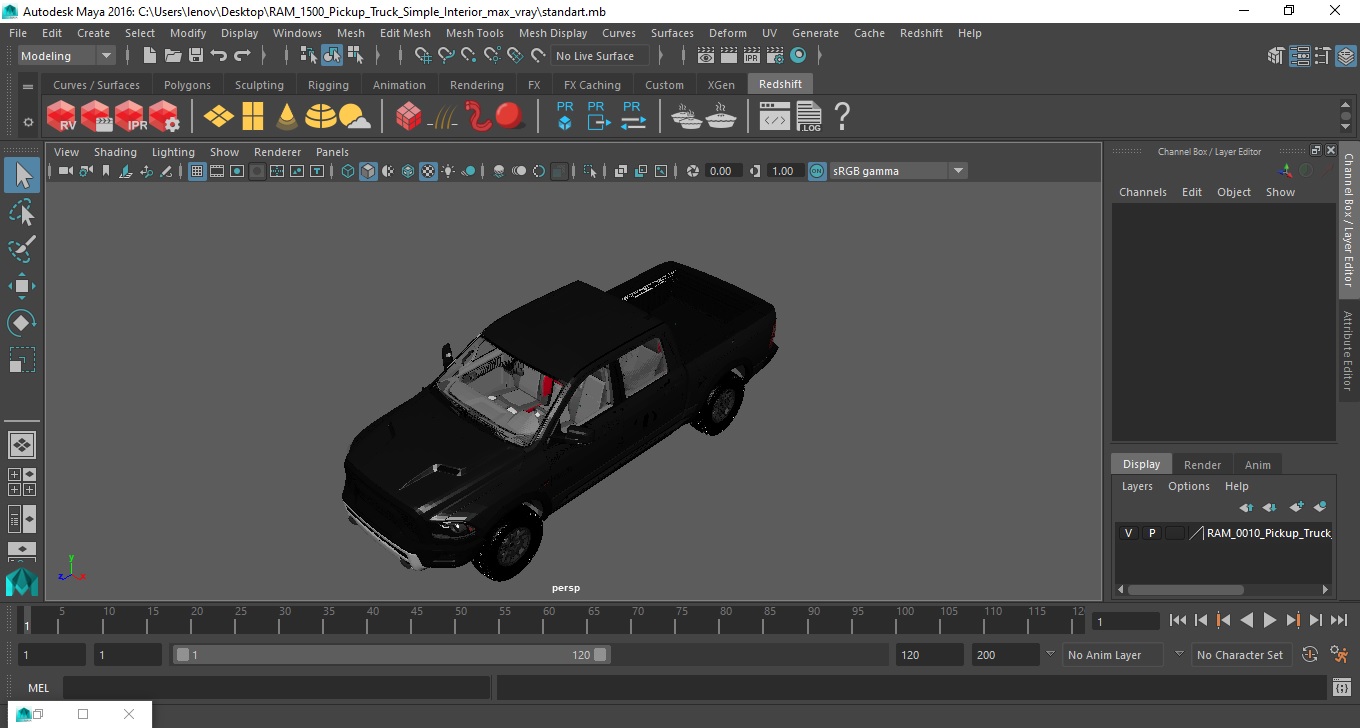 RAM 1500 Pickup Truck Simple Interior 3D