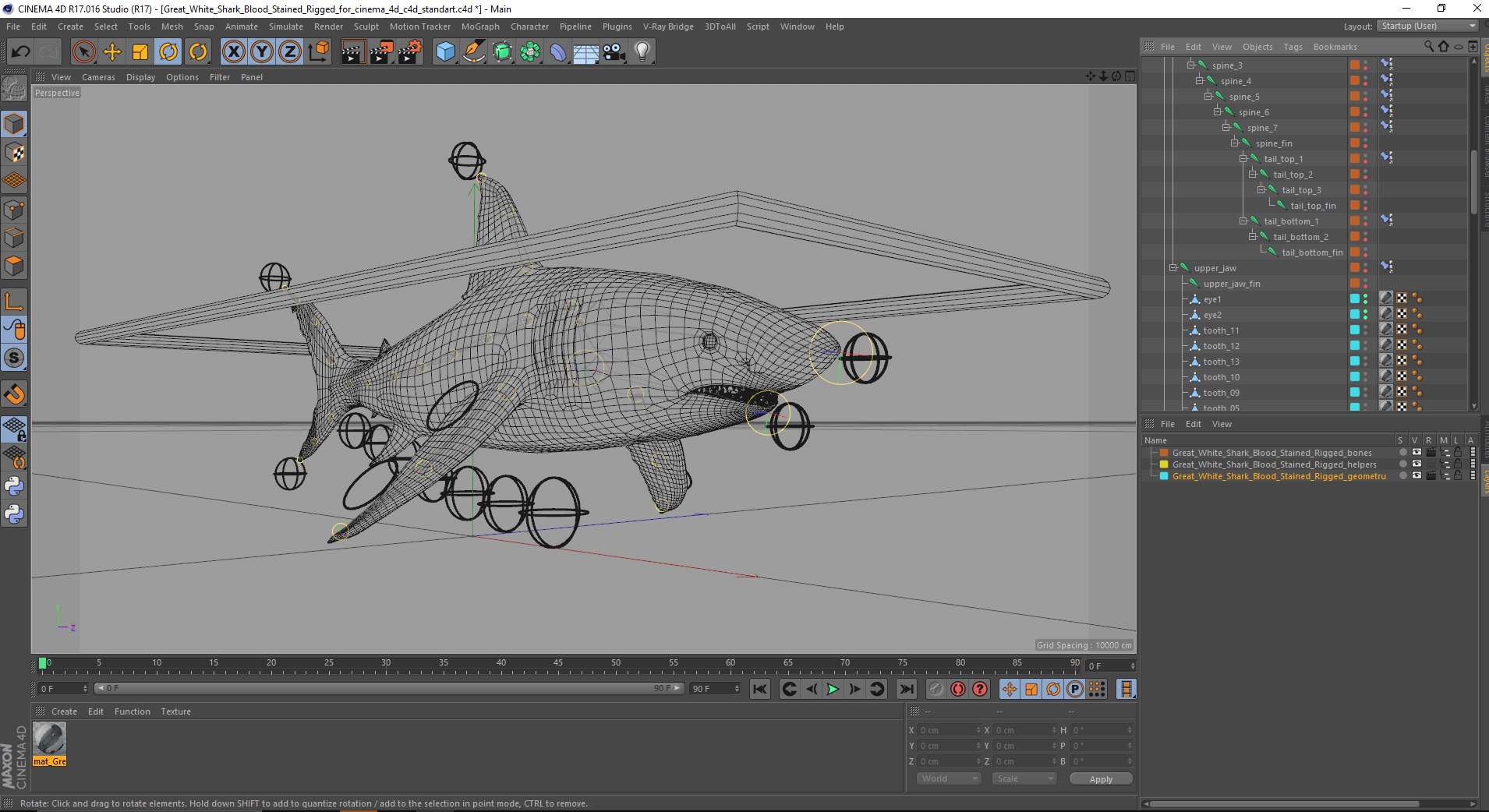 Great White Shark Blood Stained Rigged for Cinema 4D 3D