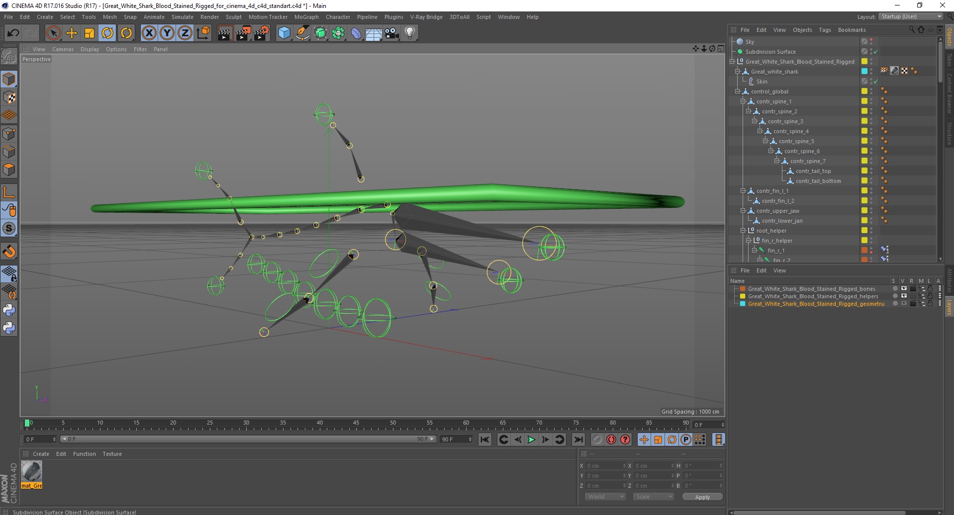 Great White Shark Blood Stained Rigged for Cinema 4D 3D