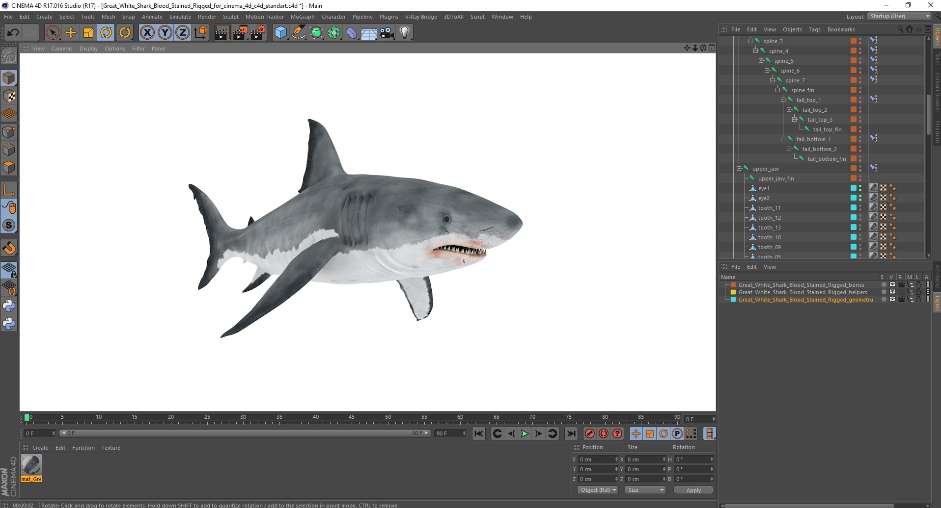 Great White Shark Blood Stained Rigged for Cinema 4D 3D