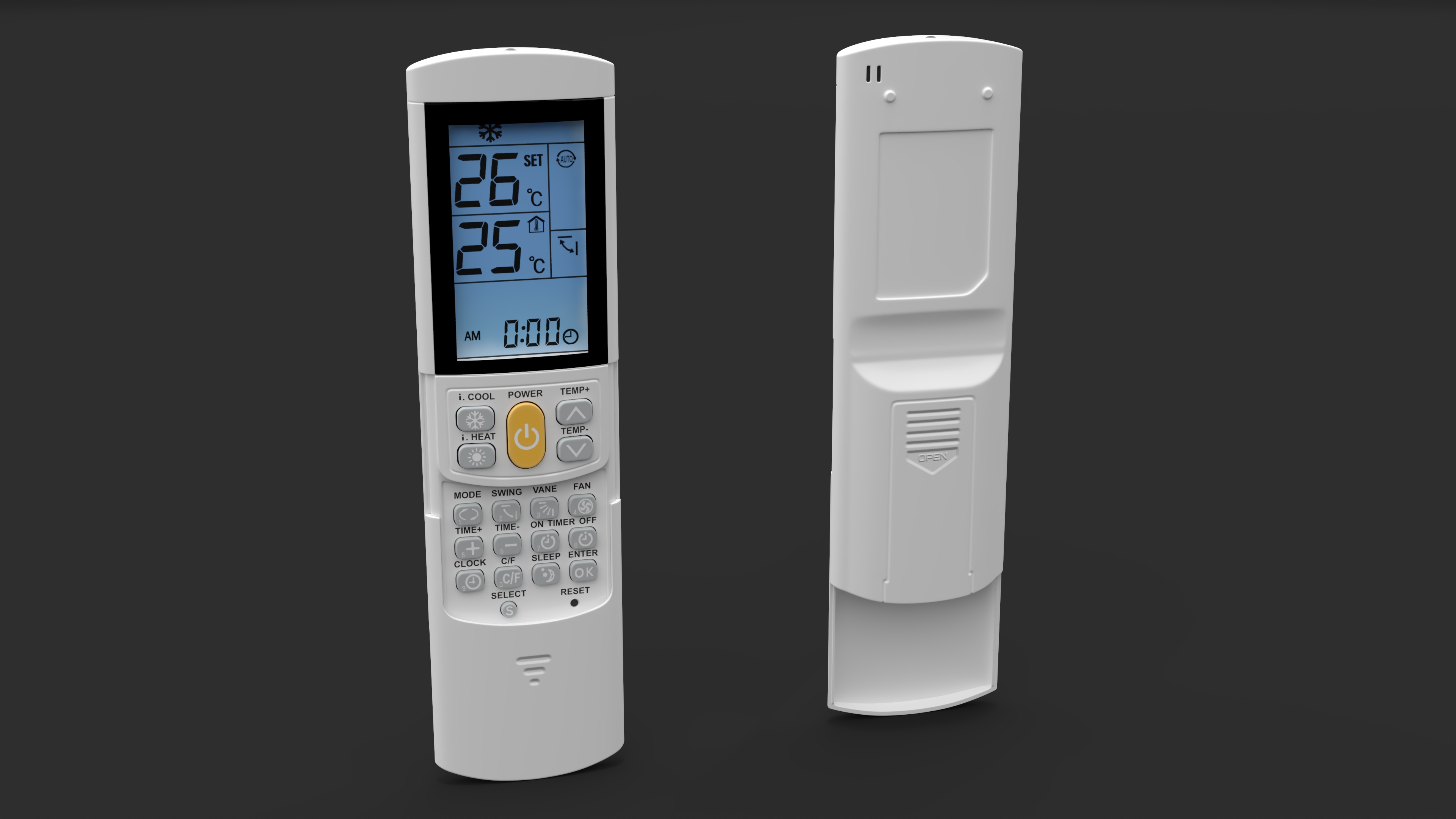 3D Air Conditioner Remote Control White Lights On