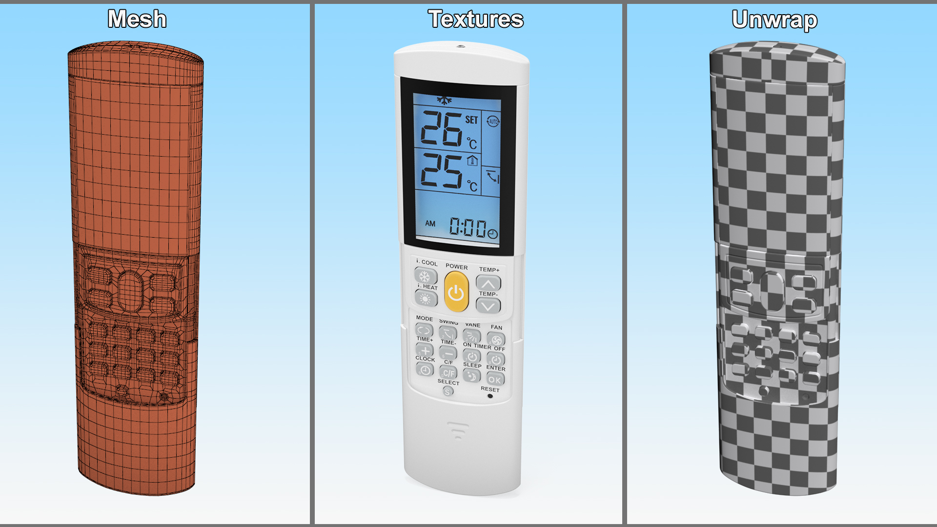 3D Air Conditioner Remote Control White Lights On