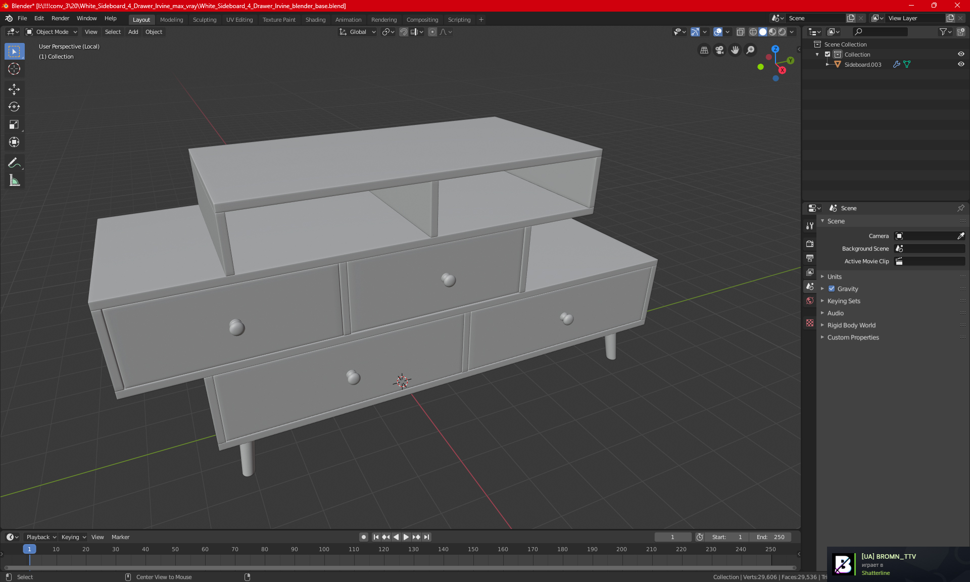 3D White Sideboard 4 Drawer Irvine