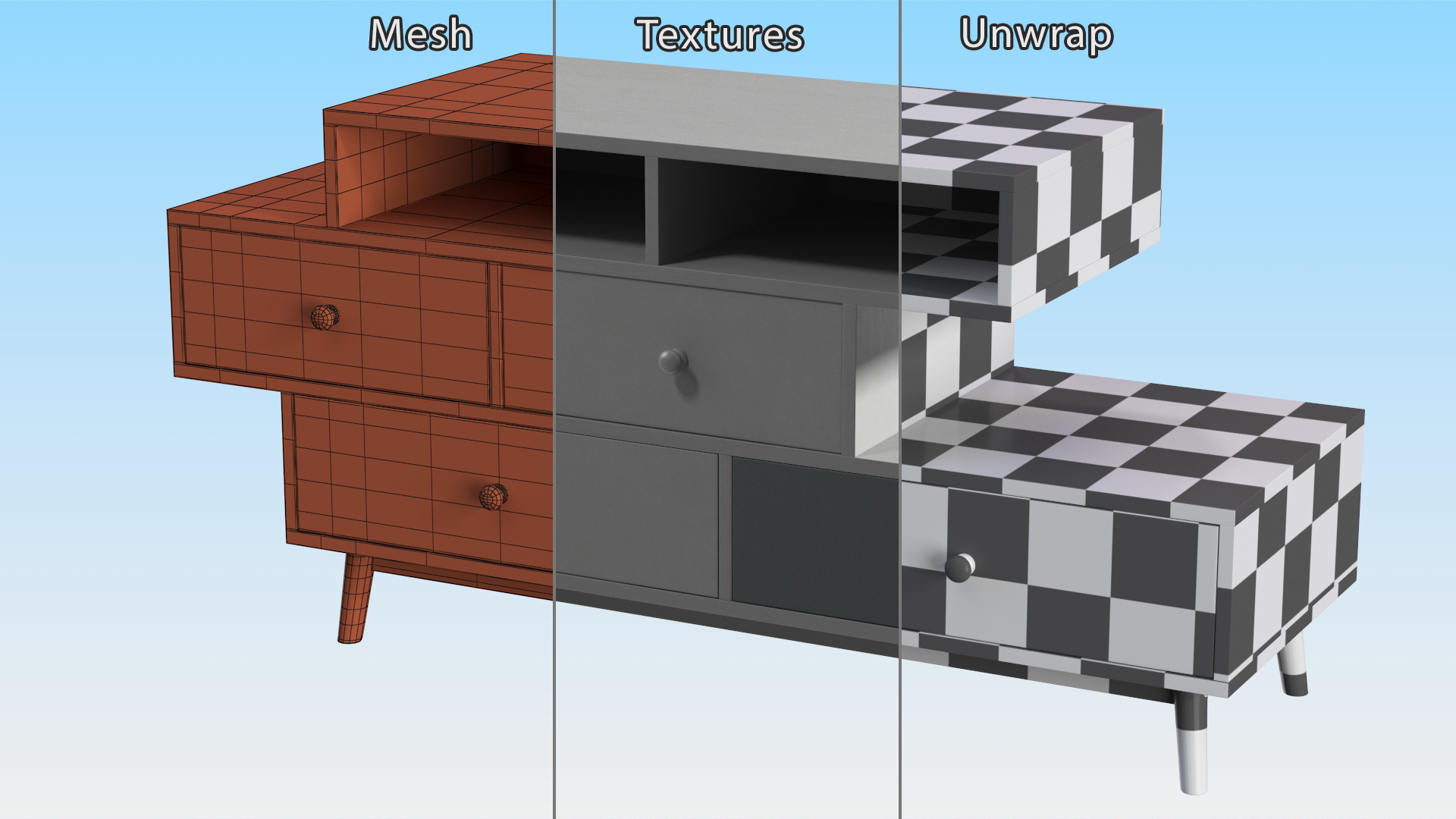 3D White Sideboard 4 Drawer Irvine