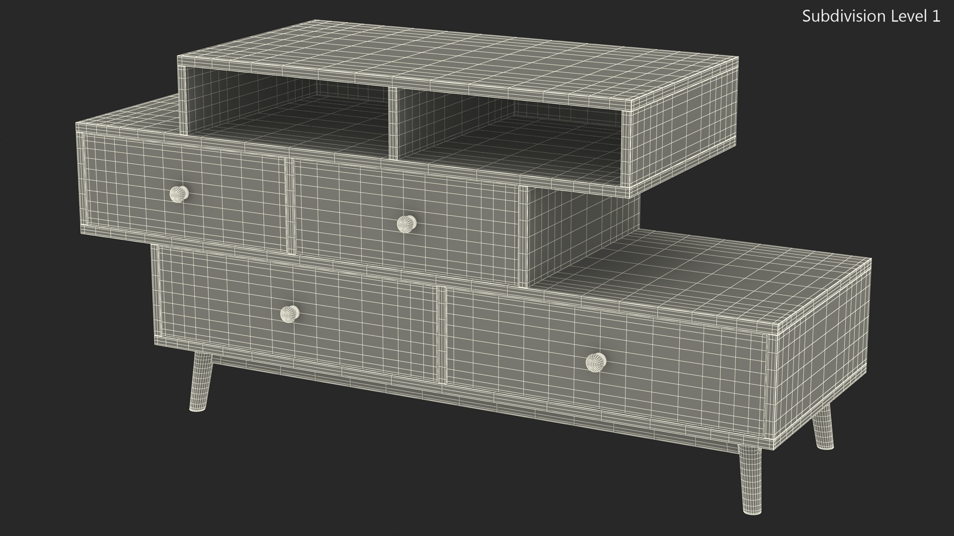3D White Sideboard 4 Drawer Irvine