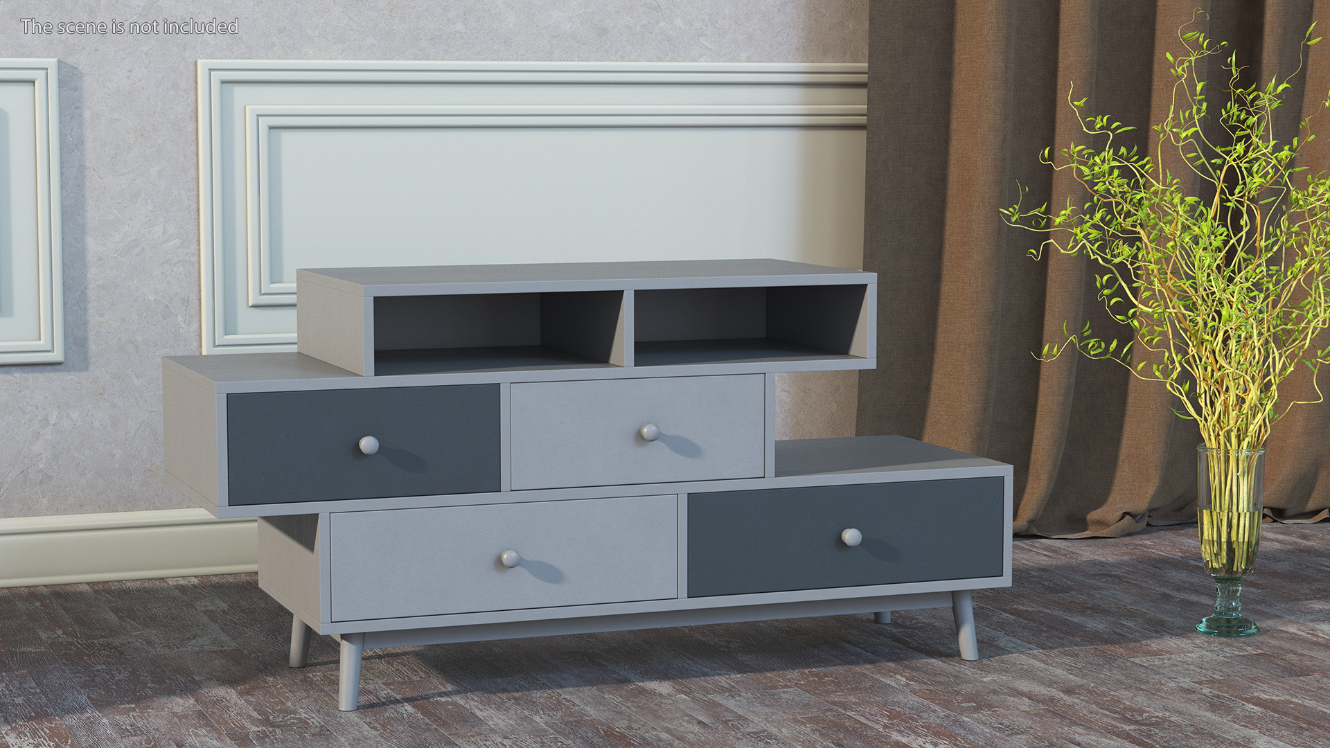 3D White Sideboard 4 Drawer Irvine