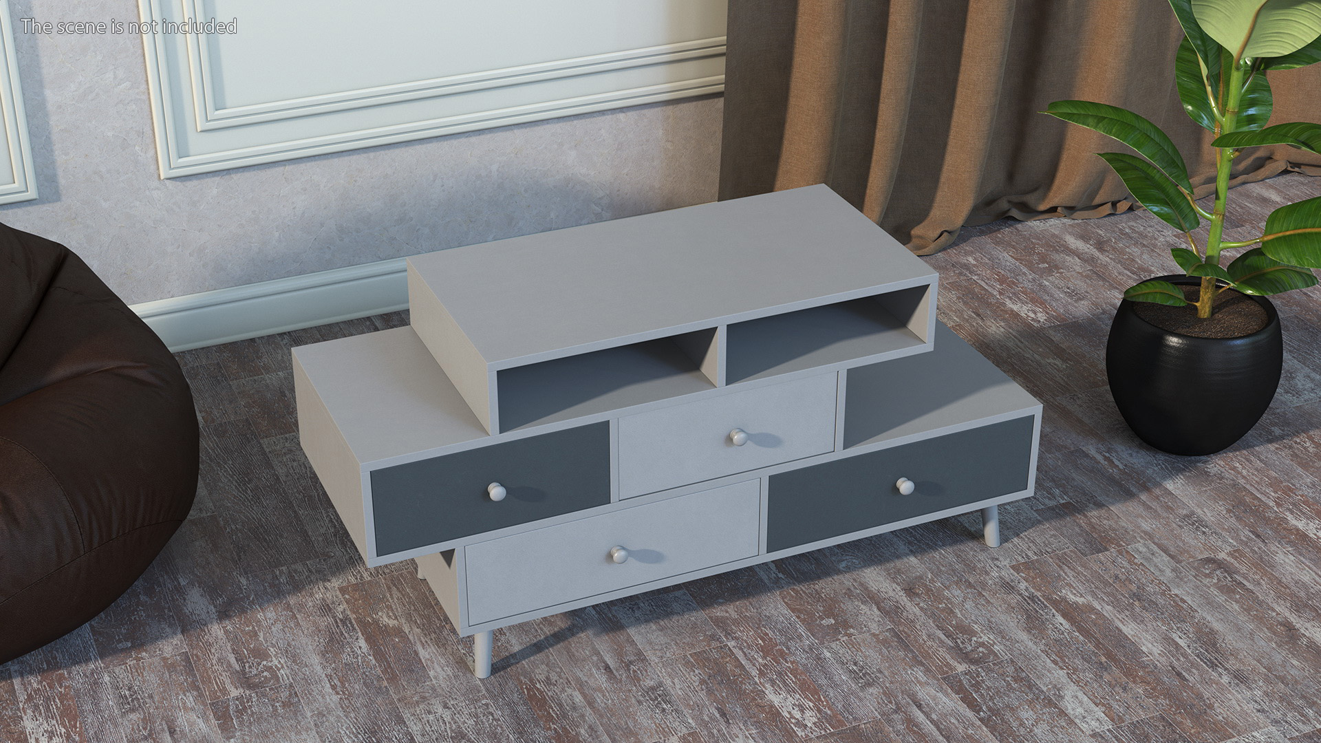 3D White Sideboard 4 Drawer Irvine