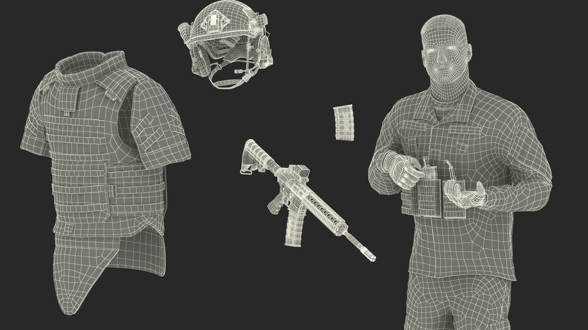 Soldier in Night Vision Goggles Green Camo Walking Fur 3D model