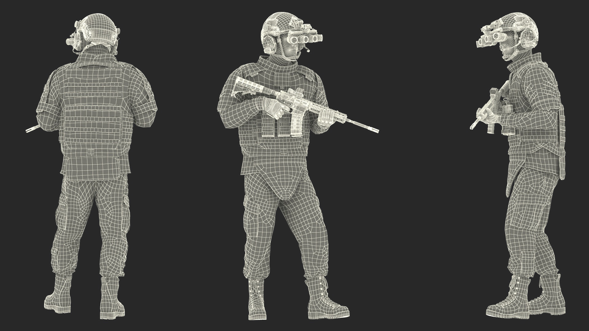 Soldier in Night Vision Goggles Green Camo Walking Fur 3D model