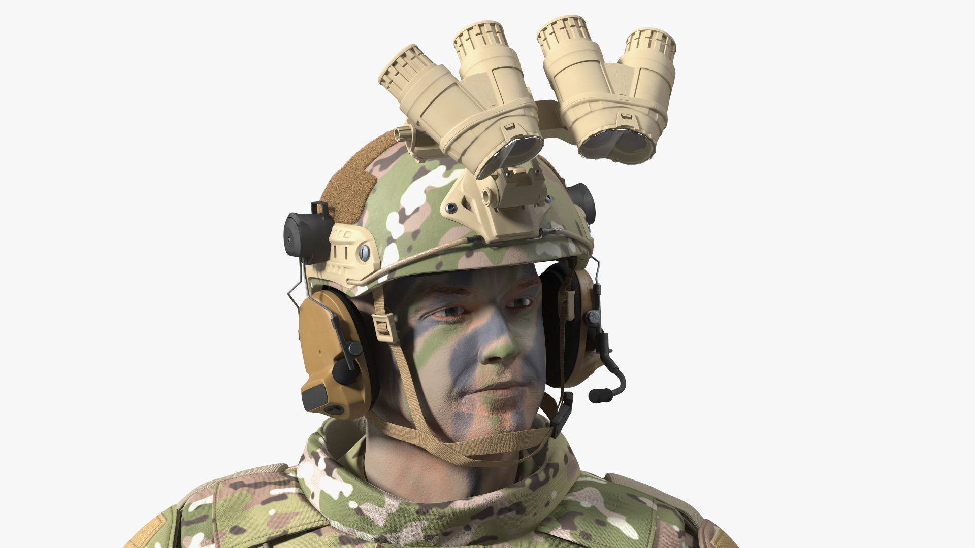 Soldier in Night Vision Goggles Green Camo Walking Fur 3D model