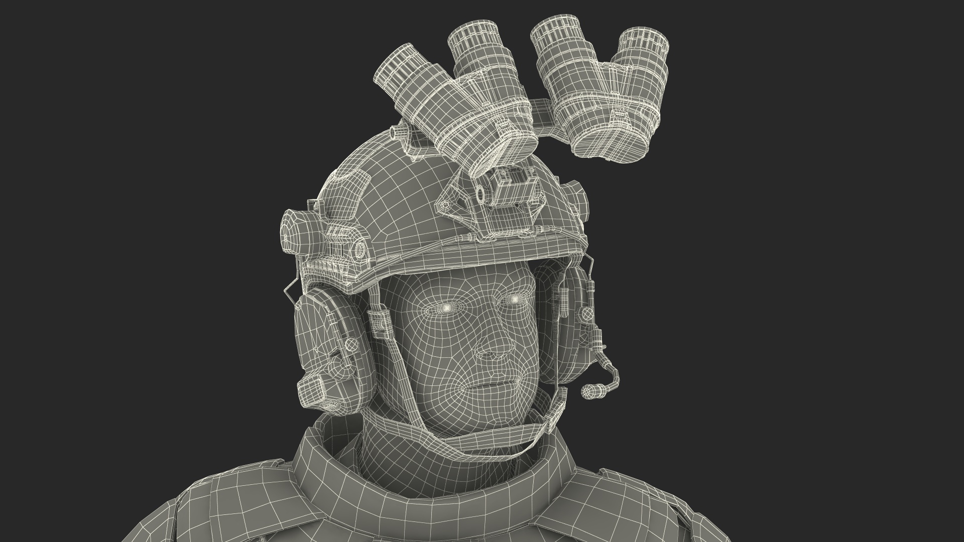 Soldier in Night Vision Goggles Green Camo Walking Fur 3D model