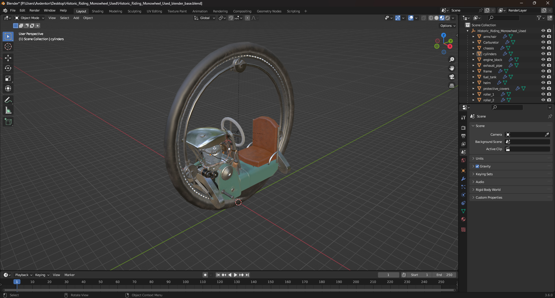 3D model Historic Riding Monowheel Used