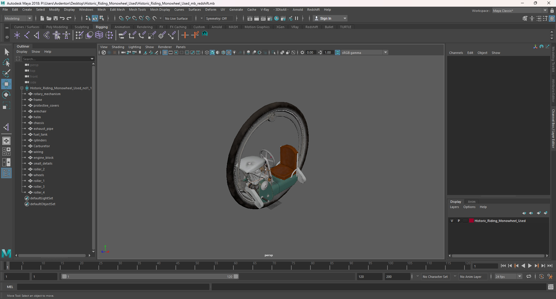 3D model Historic Riding Monowheel Used