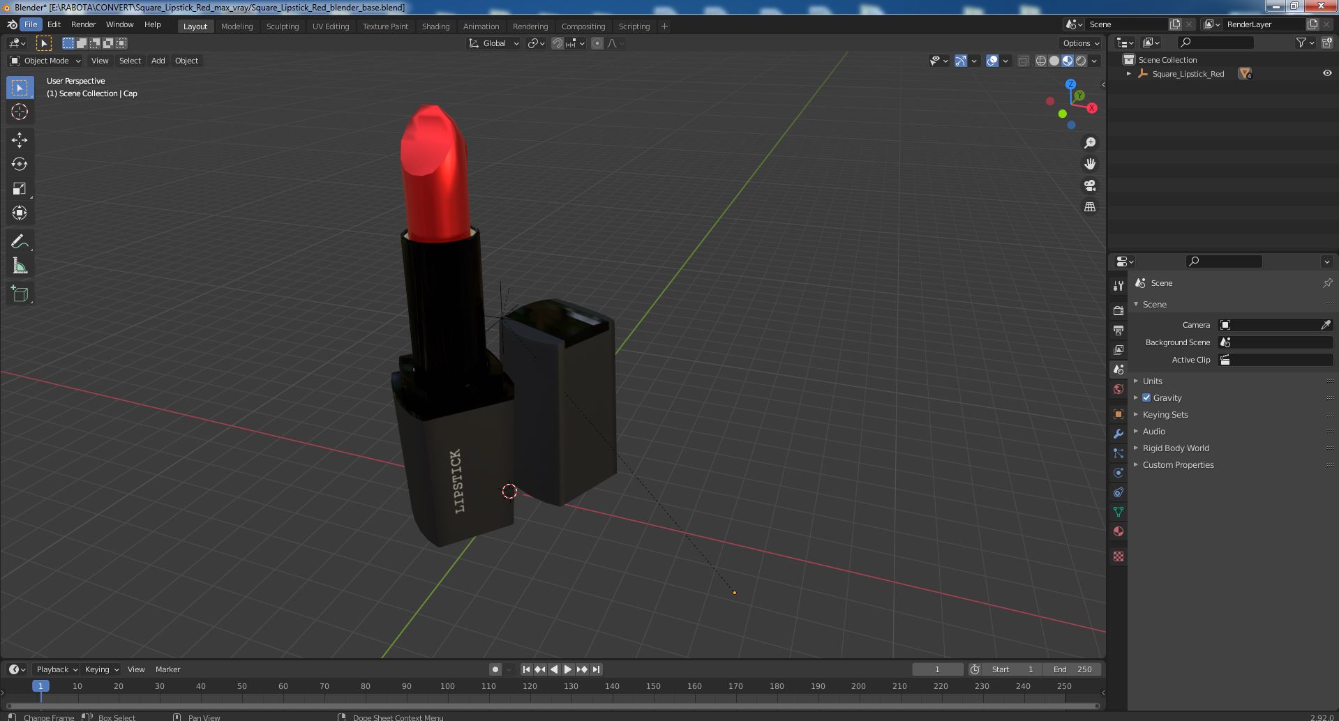 Square Lipstick Red 3D model