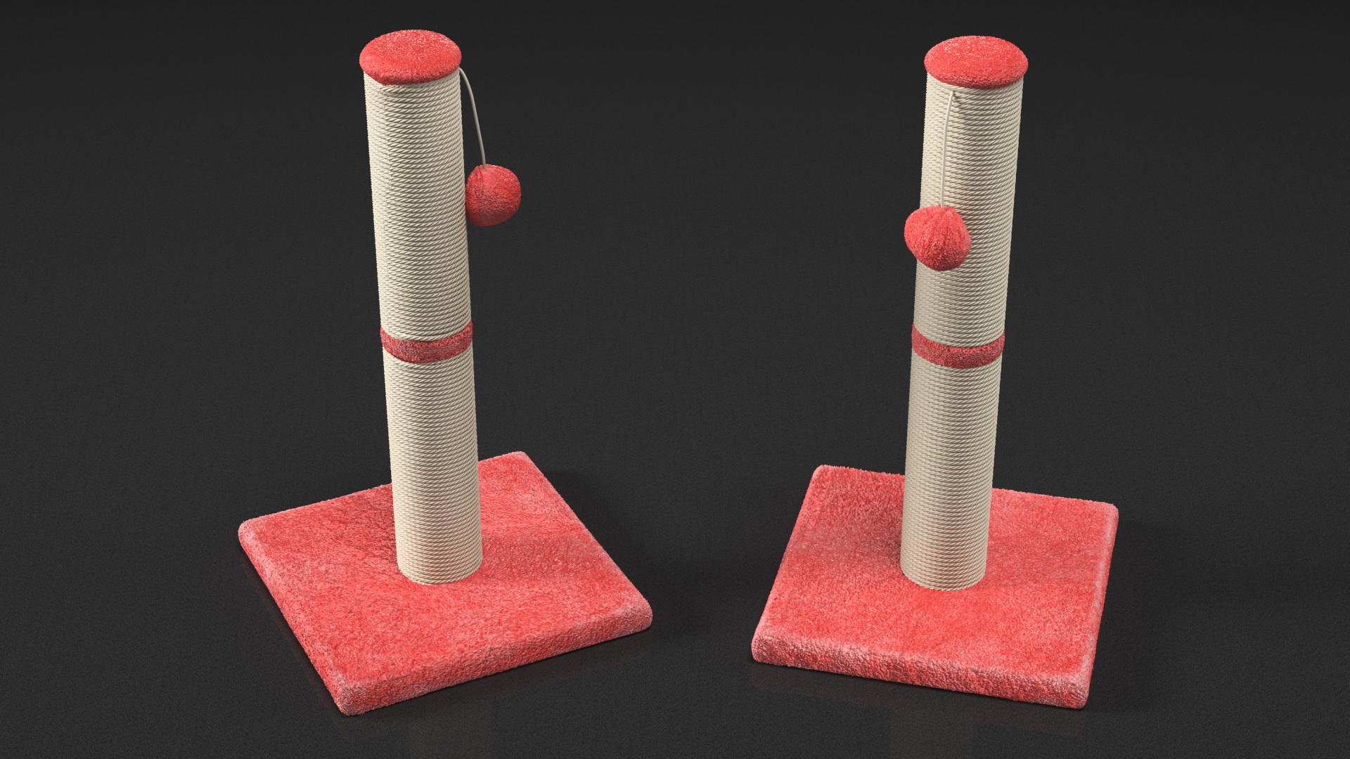 Sisal Rope Cat Scratching Post with Ball Red 3D model