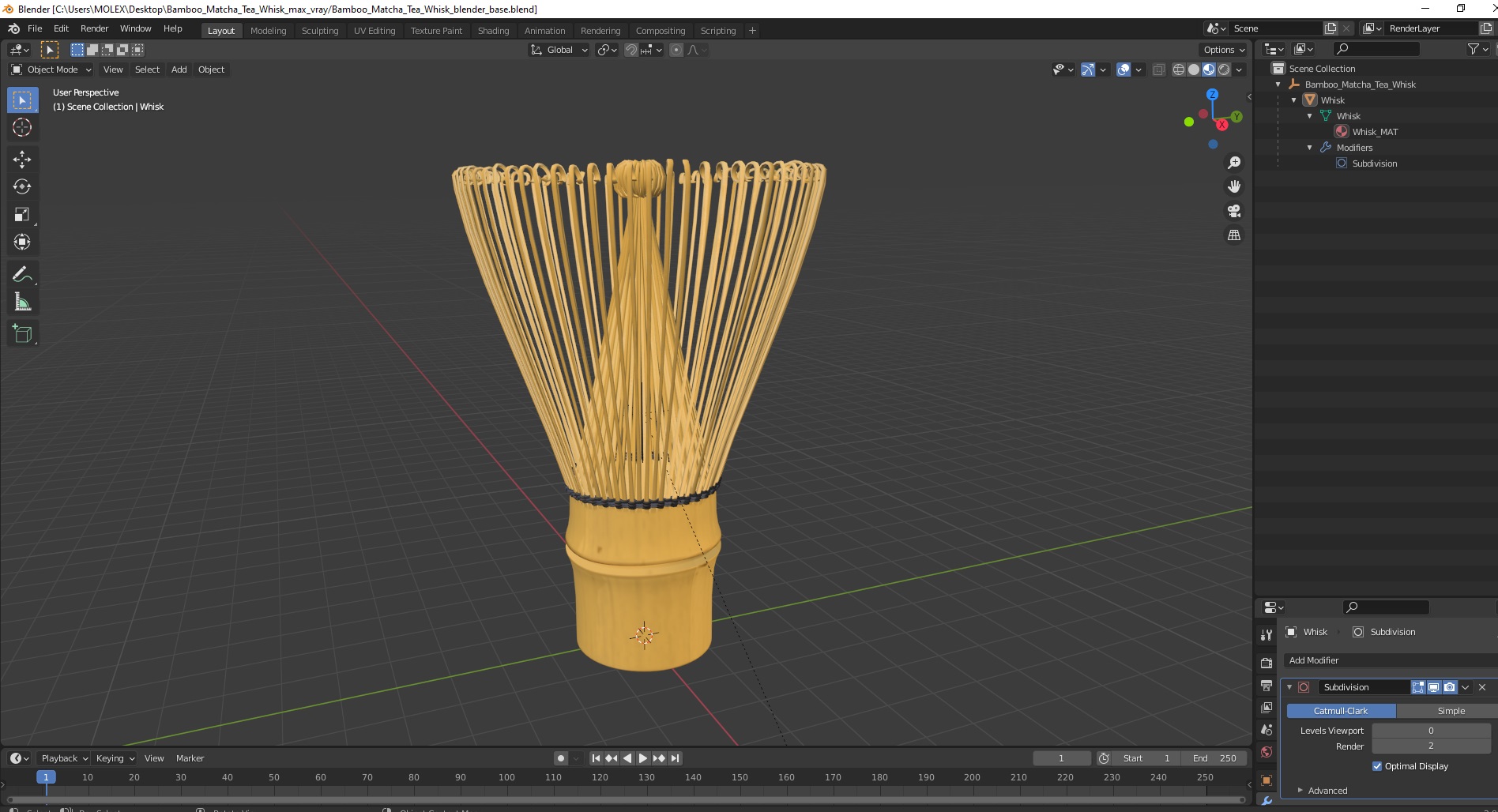 3D Bamboo Matcha Tea Whisk model