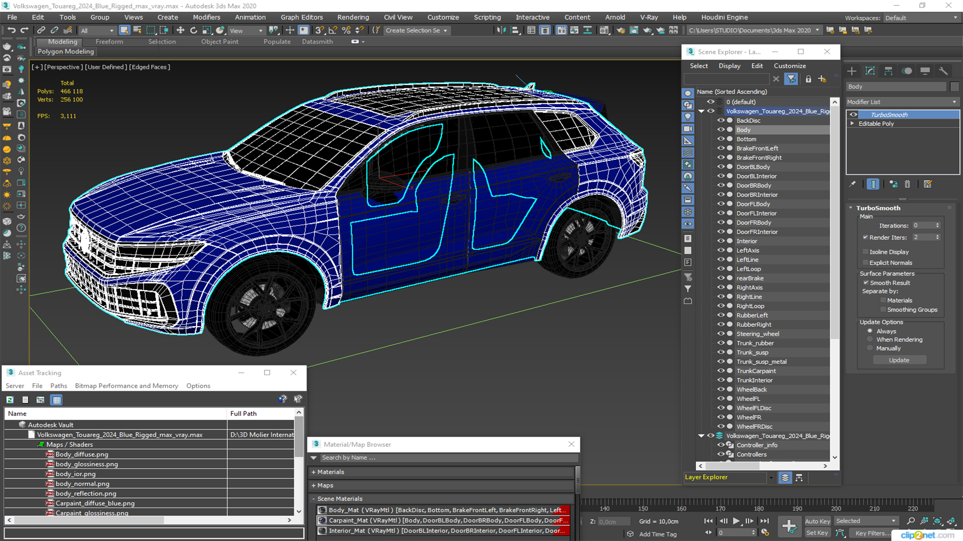 3D model Volkswagen Touareg 2024 Blue Rigged