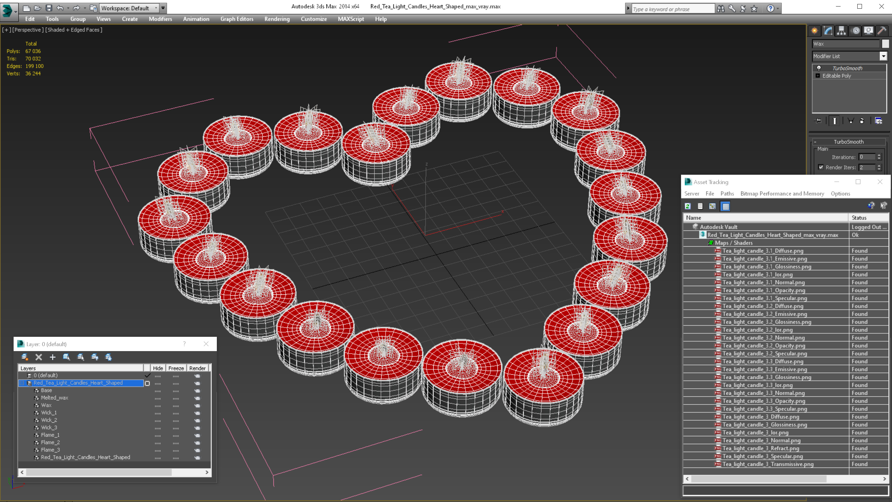 Red Tea Light Candles Heart Shaped 3D model