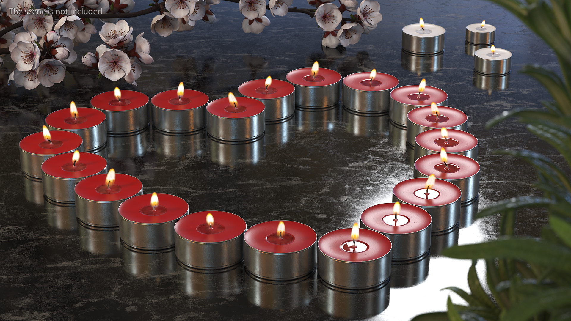 Red Tea Light Candles Heart Shaped 3D model