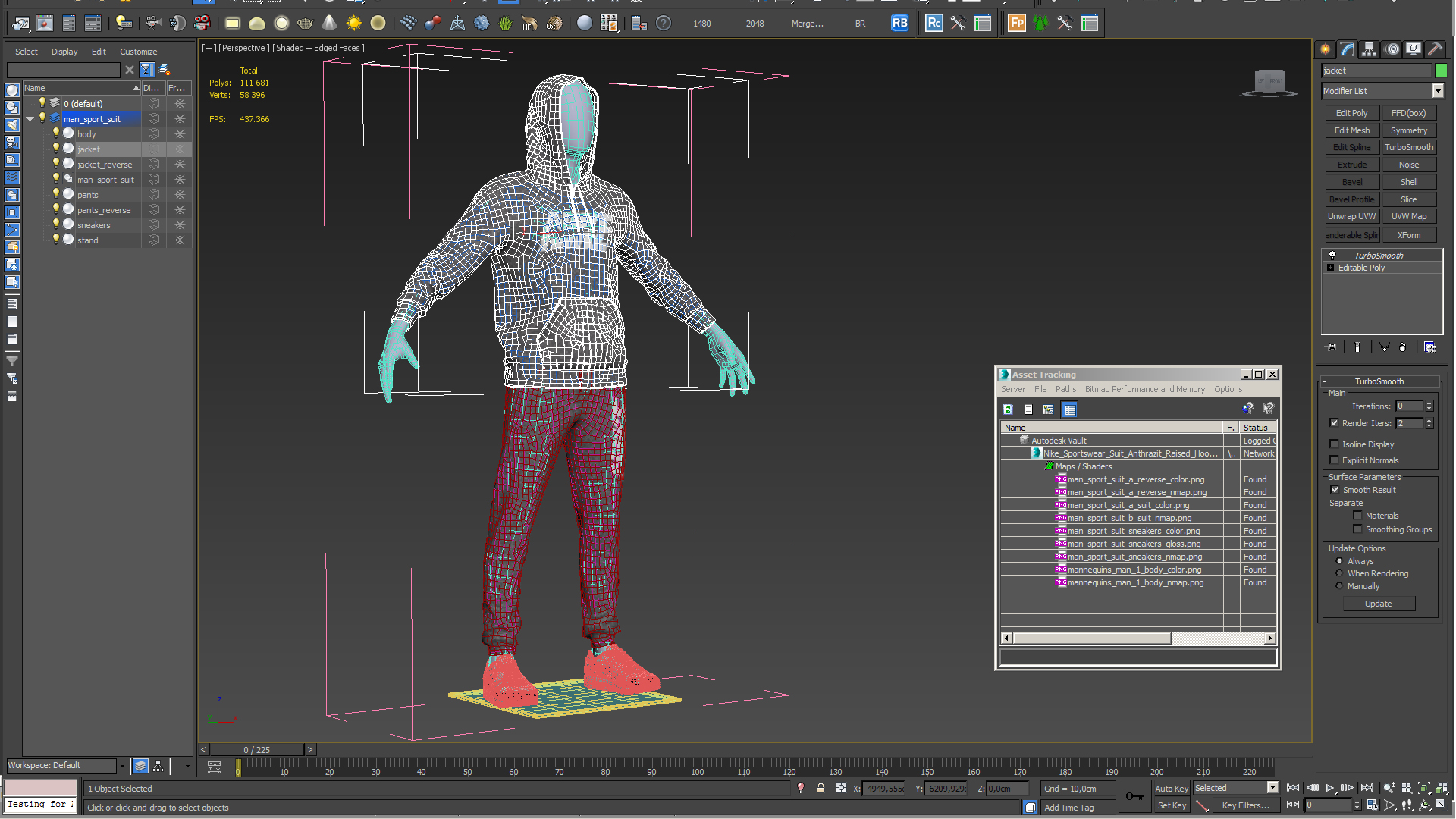 3D model Nike Sportswear Suit Anthrazit Raised Hood on Mannequin