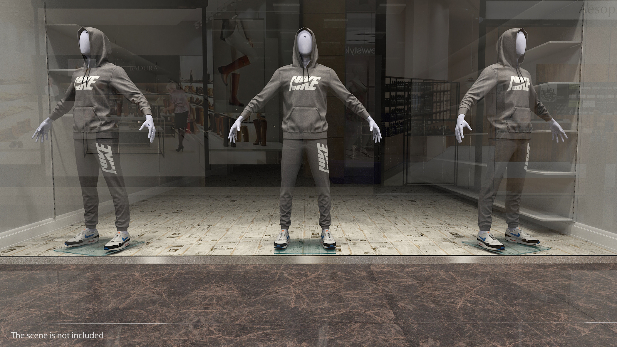 3D model Nike Sportswear Suit Anthrazit Raised Hood on Mannequin