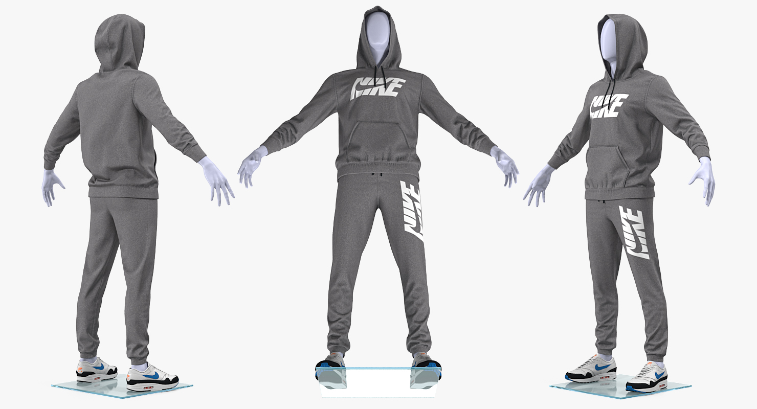 3D model Nike Sportswear Suit Anthrazit Raised Hood on Mannequin