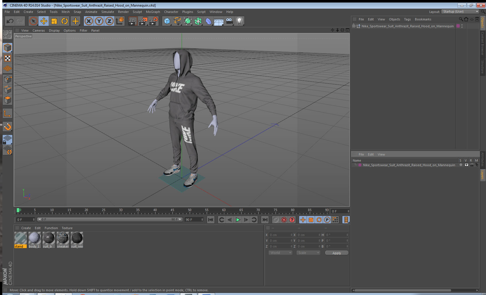 3D model Nike Sportswear Suit Anthrazit Raised Hood on Mannequin