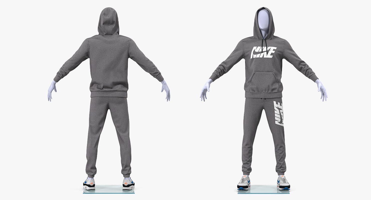3D model Nike Sportswear Suit Anthrazit Raised Hood on Mannequin