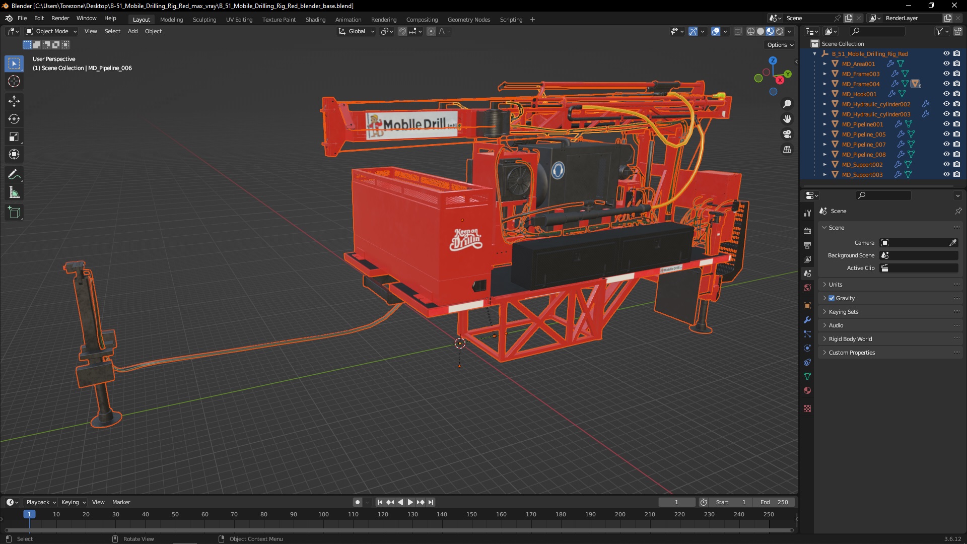3D B-51 Mobile Drilling Rig Red model