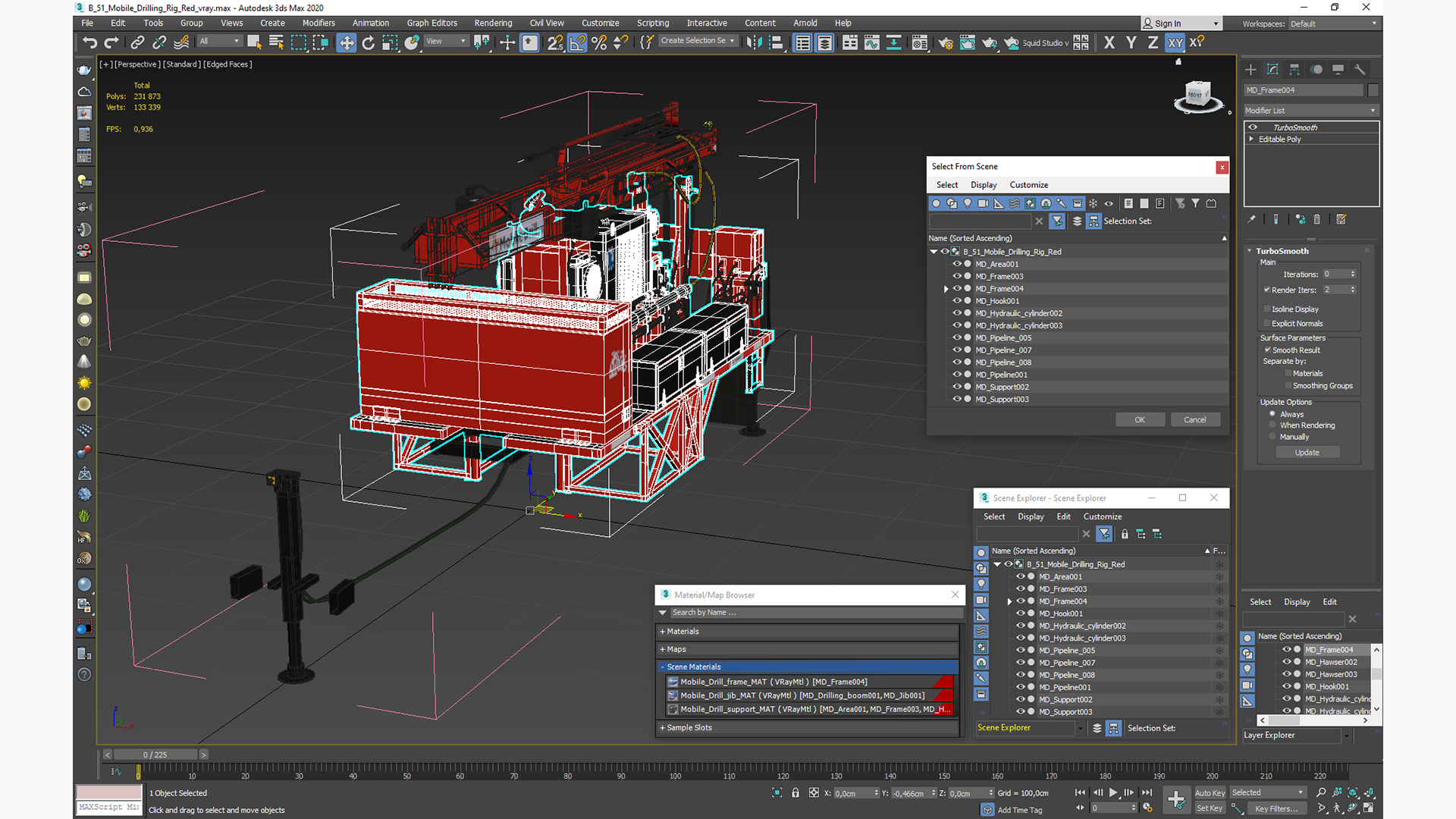 3D B-51 Mobile Drilling Rig Red model