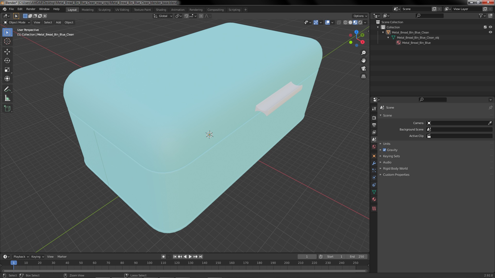 3D Metal Bread Bin Blue Clean