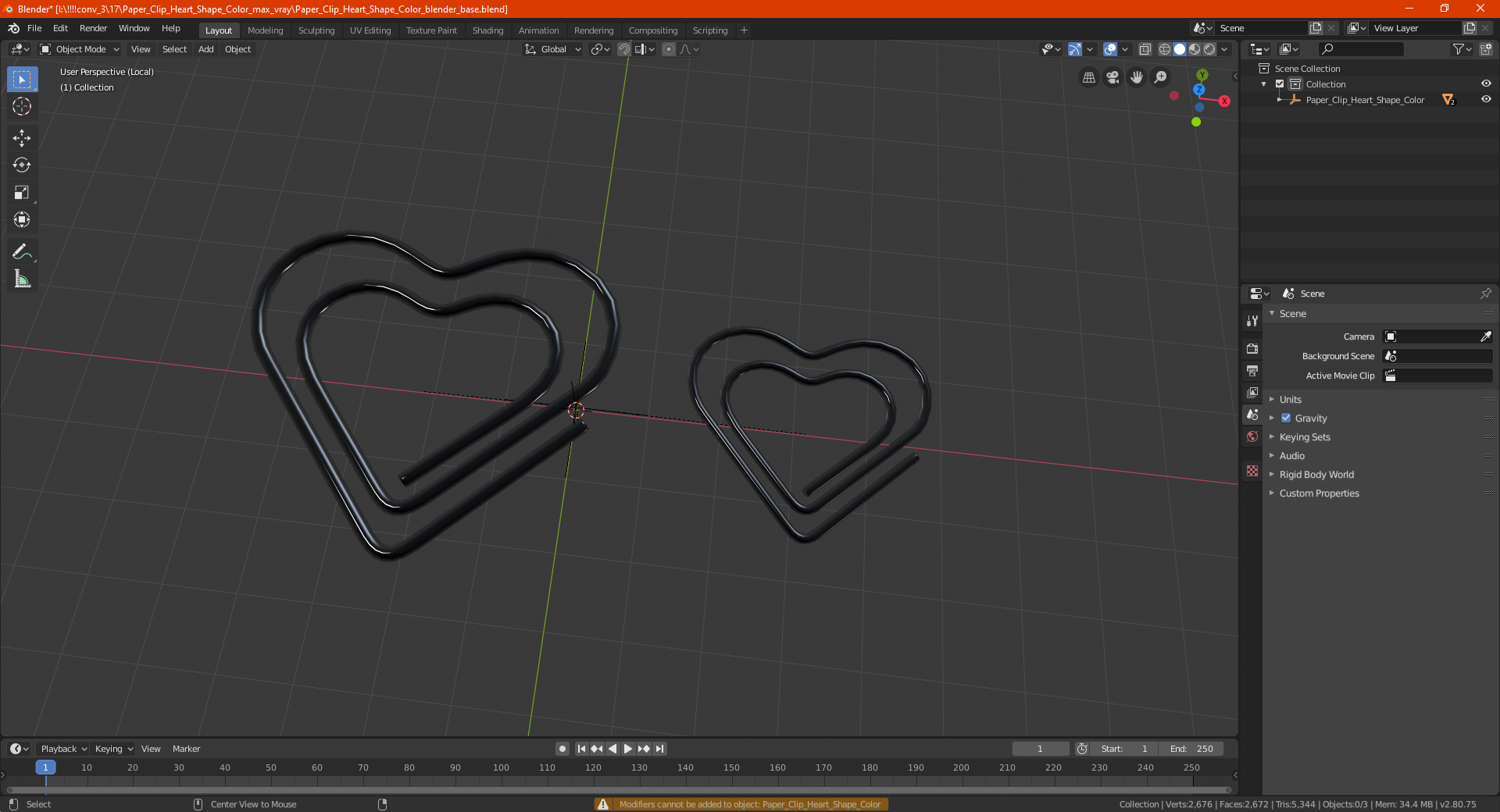 3D Paper Clip Heart Shape Metal model