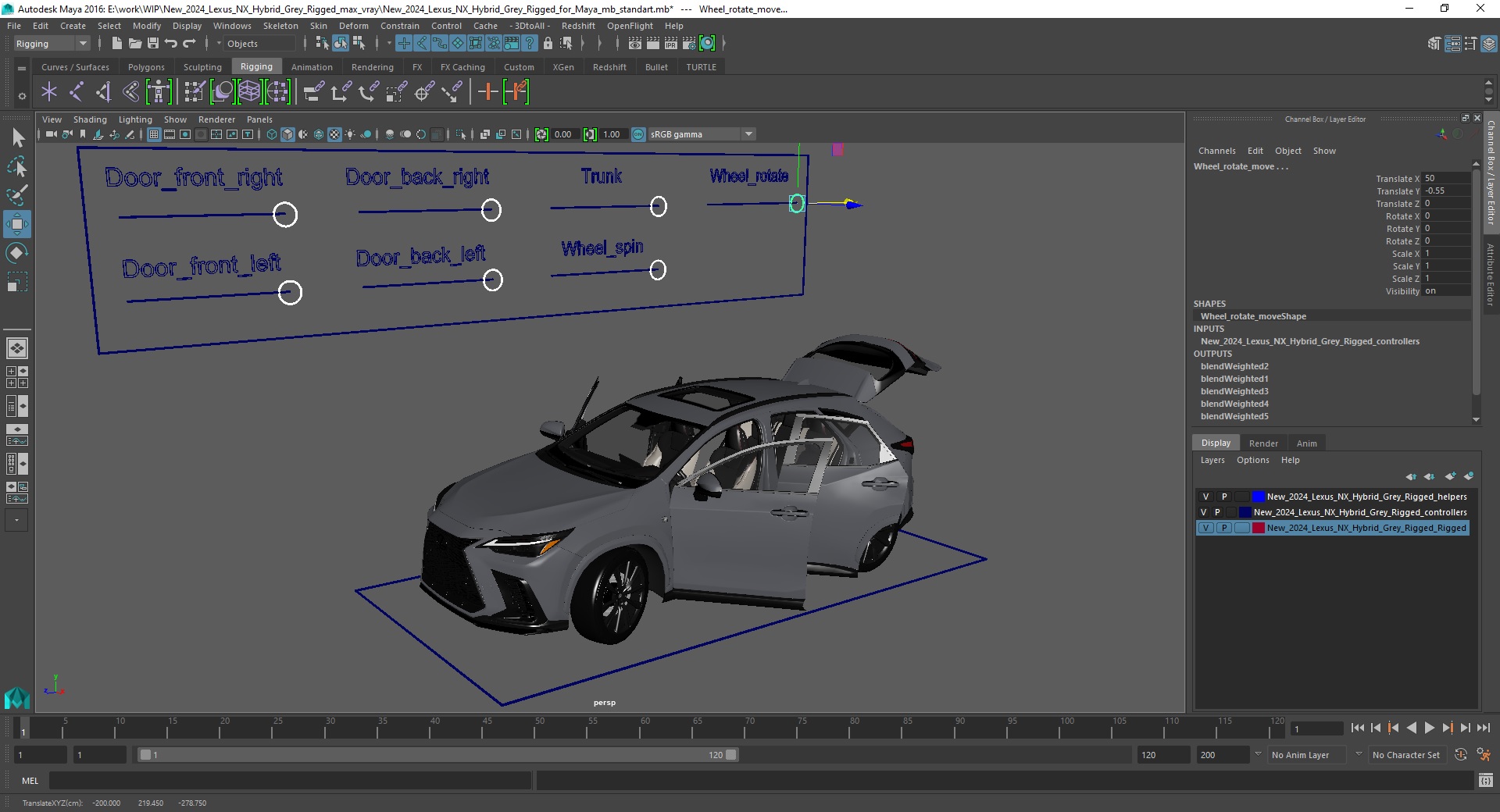 3D model New 2024 Lexus NX Hybrid Grey Rigged for Maya