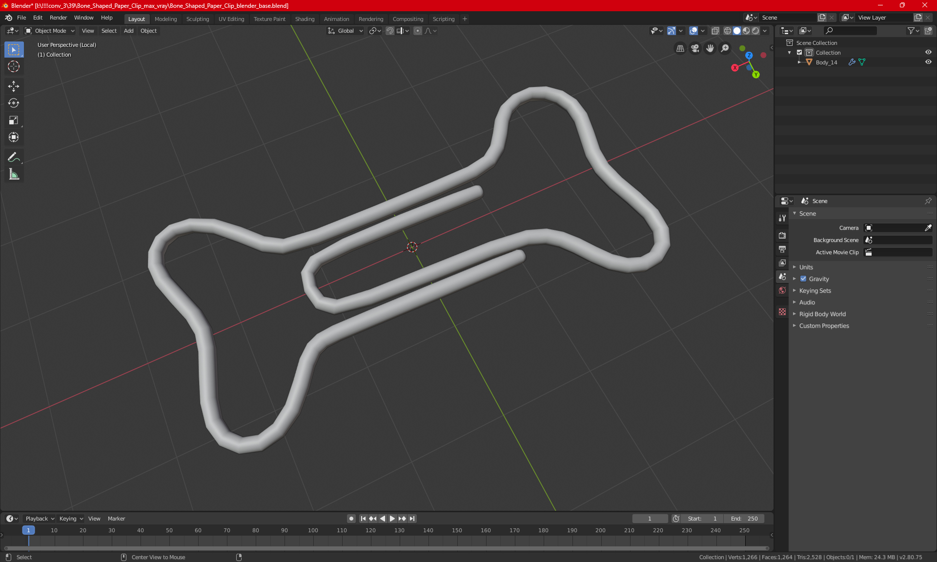 Bone Shaped Paper Clip 3D